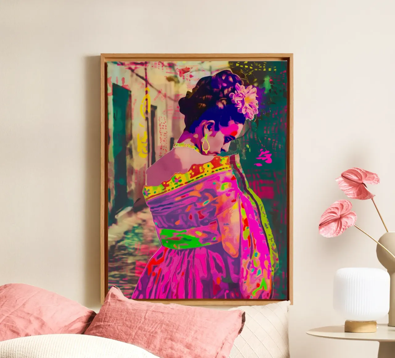 Neon Frida Kunst canvas met Baklijst van Carinaprint