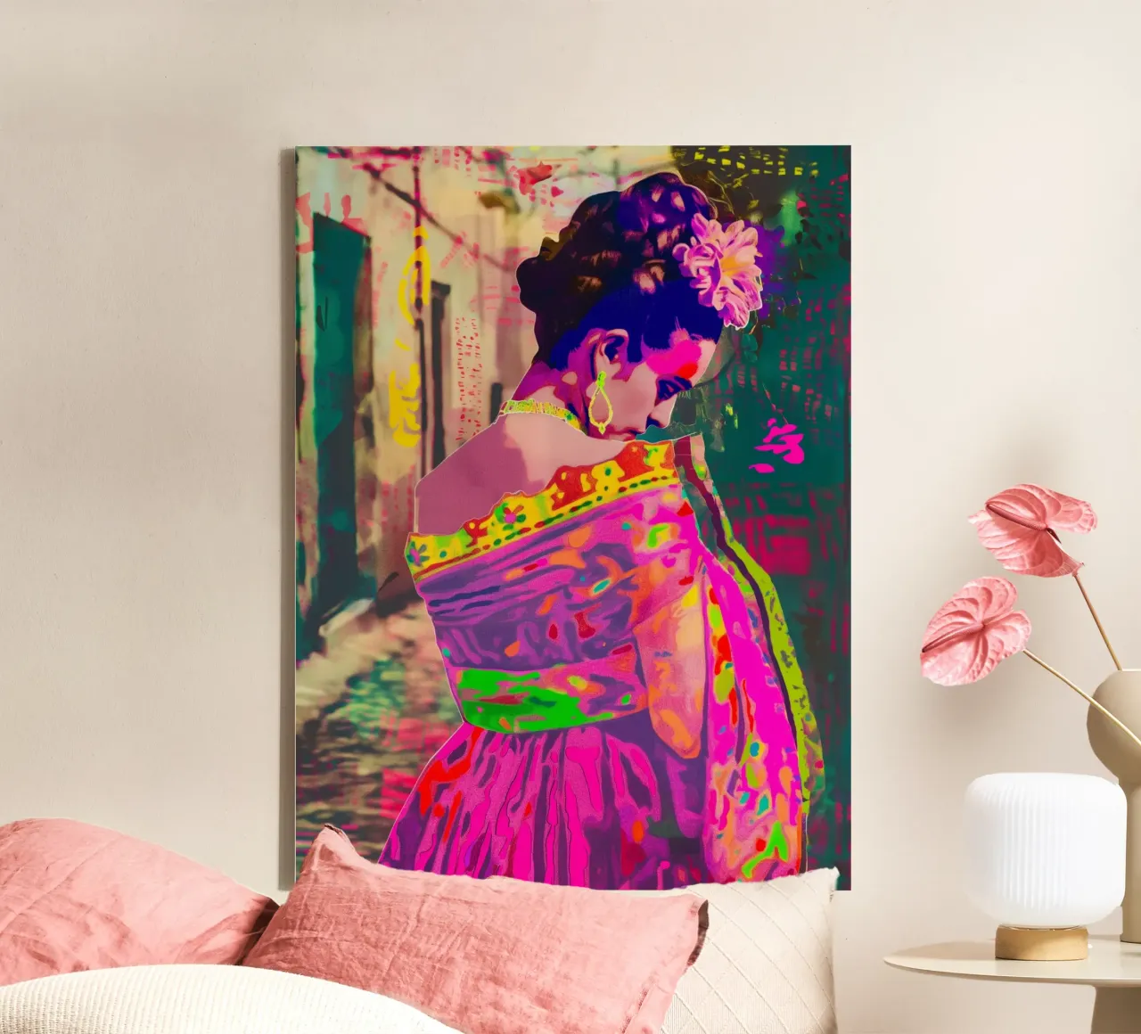 Neon Frida Kunst canvas met Baklijst van Carinaprint