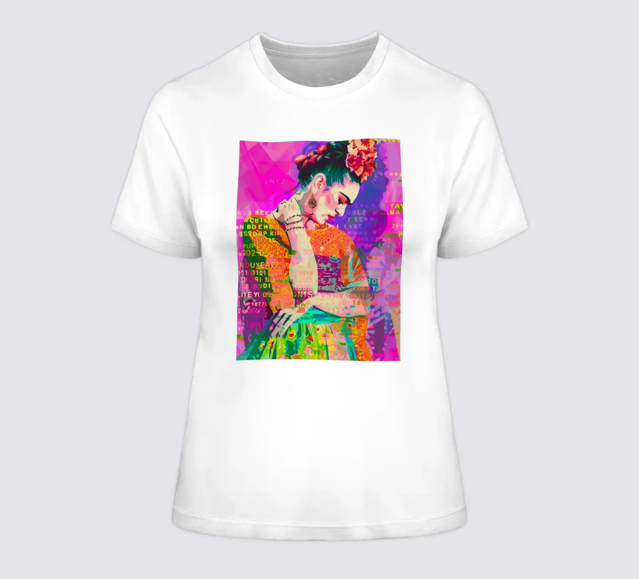 Frida floral popart women's fitted t-shirt by Carinaprint