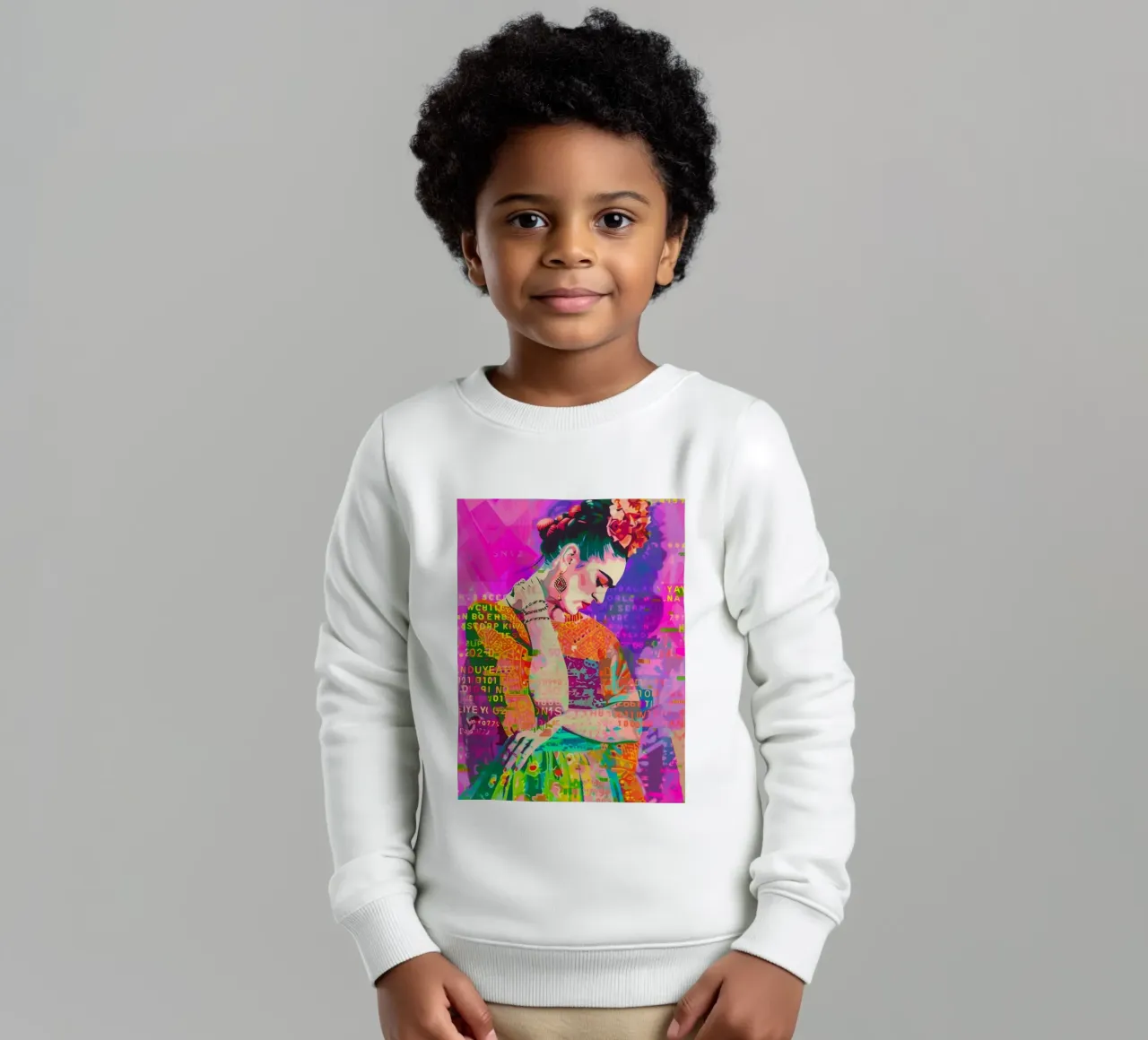 Frida popart floreale felpa bambino da Carinaprint