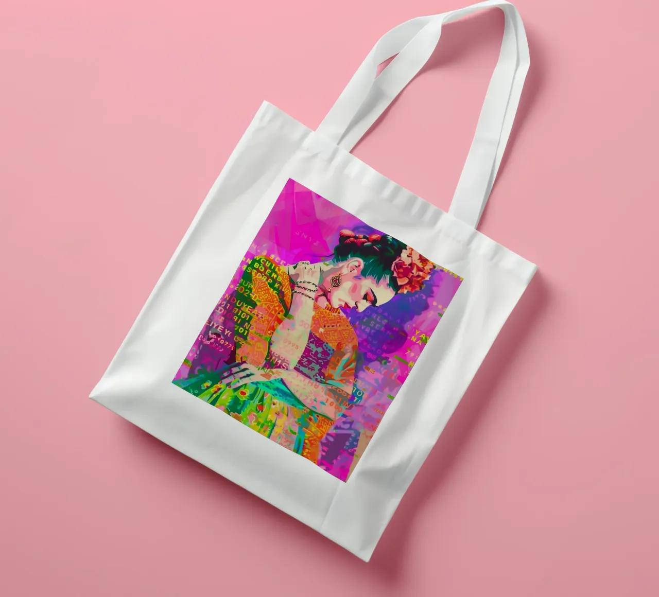 Frida floral popart tote bag by Carinaprint