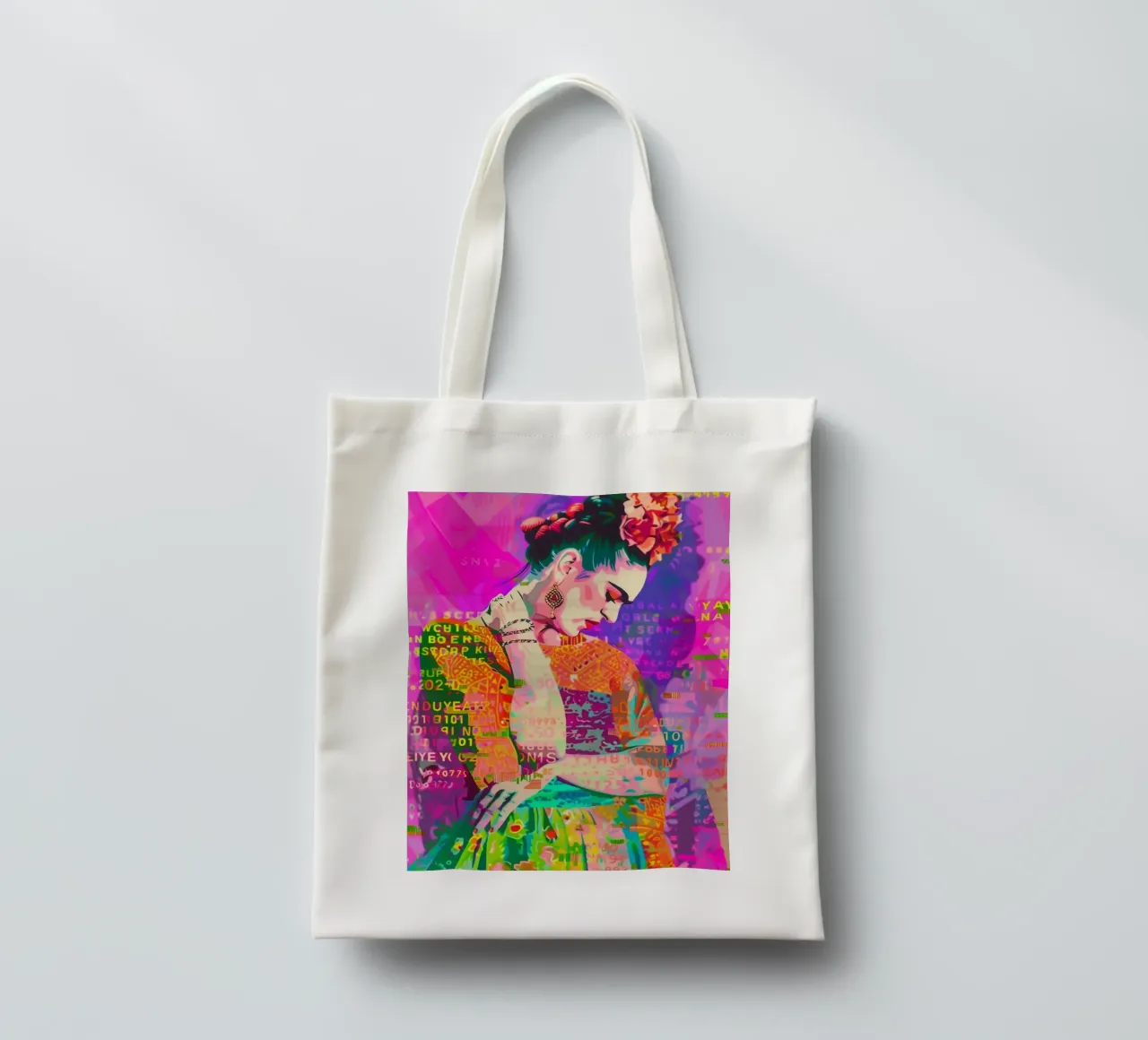 Frida floral popart tote bag by Carinaprint