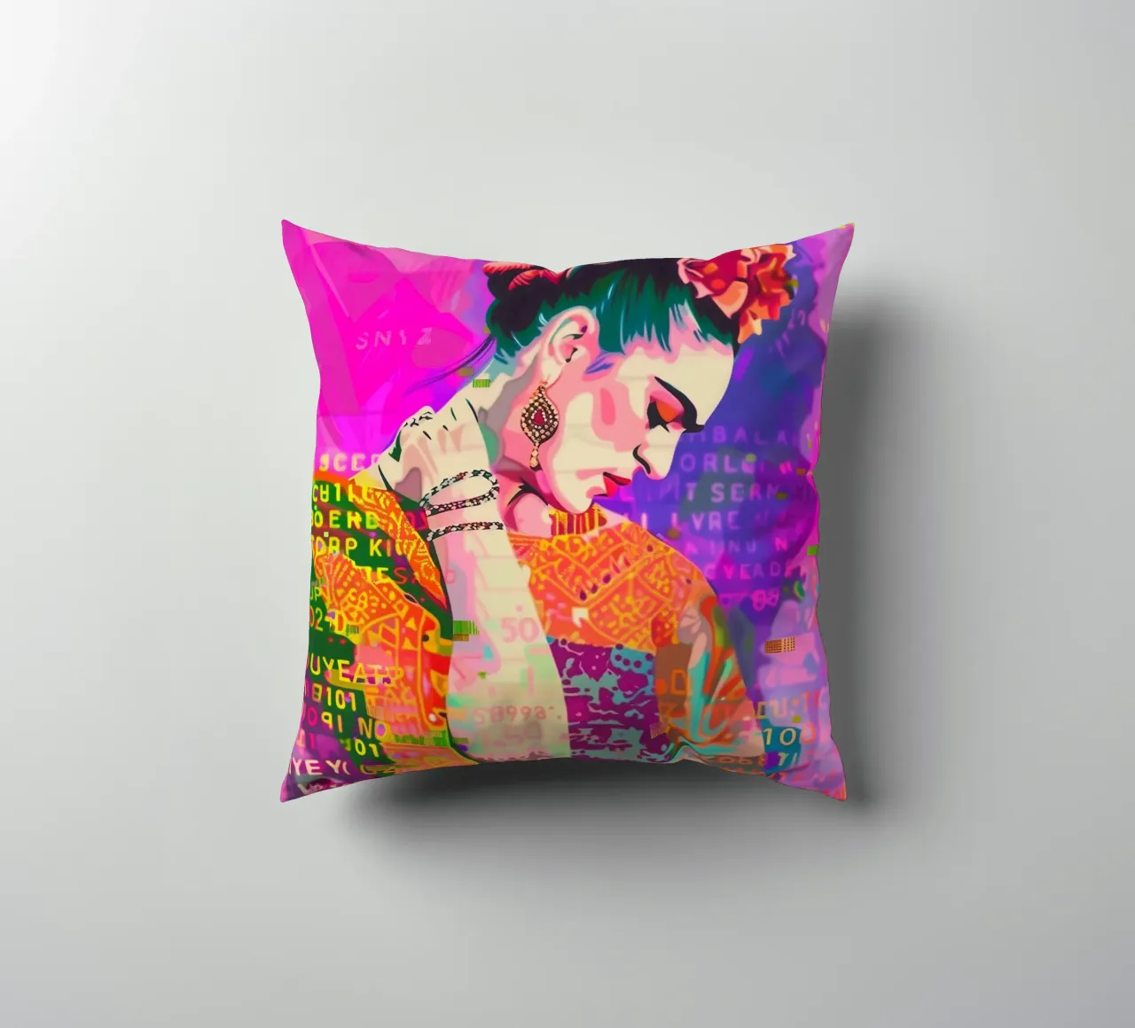 Frida popart floreale cuscino da Carinaprint