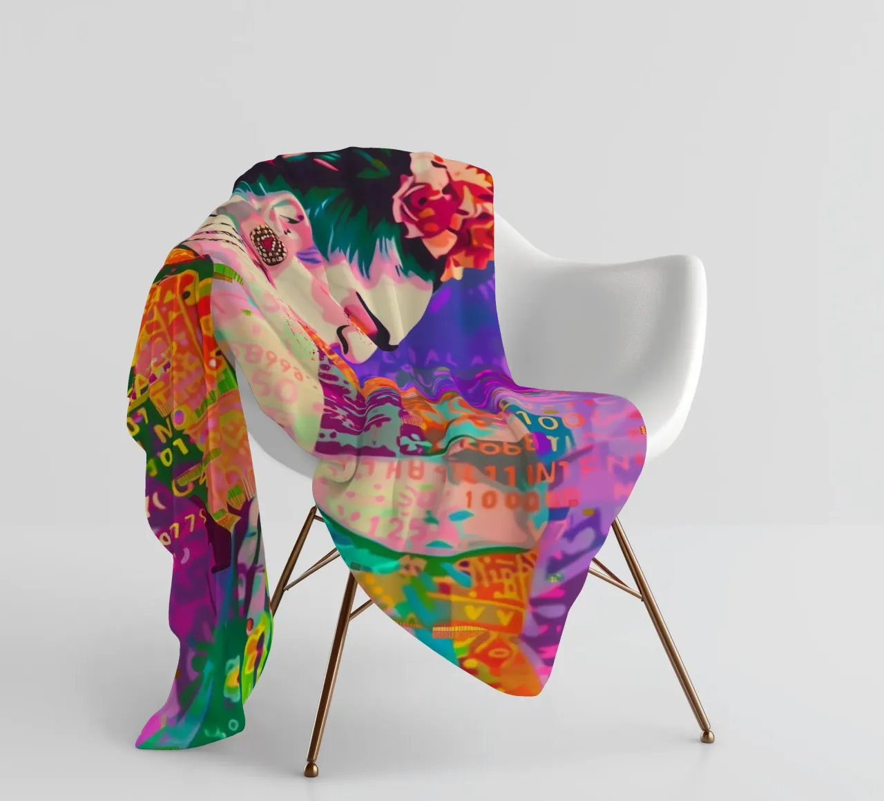 Frida popart floreale coperta in pile da Carinaprint