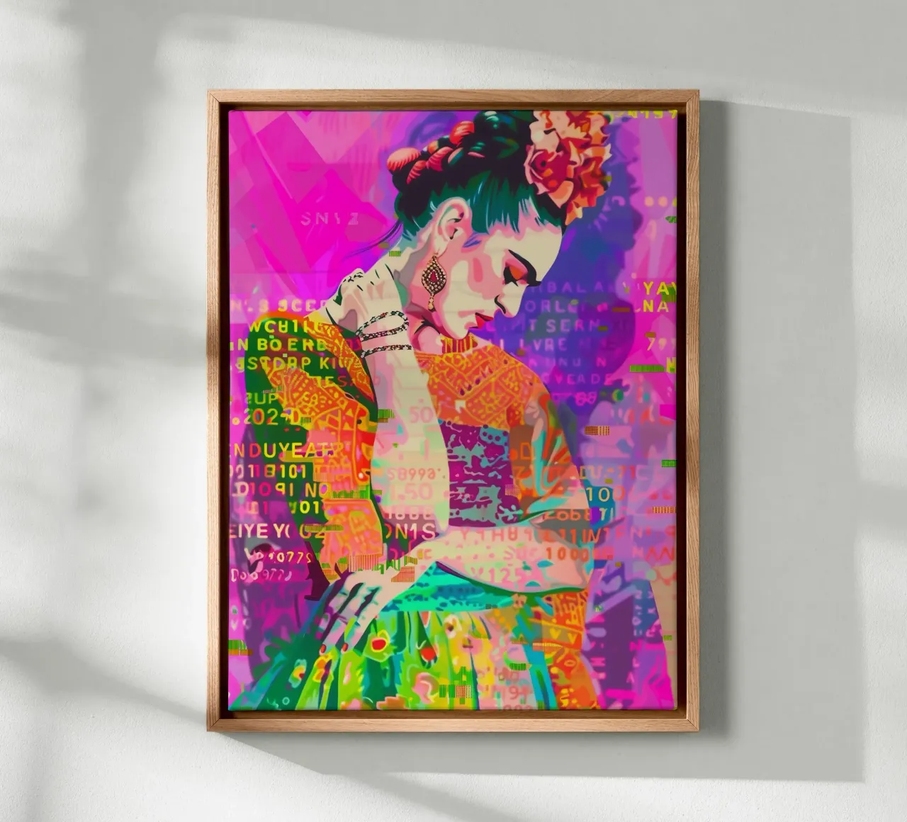 Frida popart floreale tela con Cornice a cassetta da Carinaprint