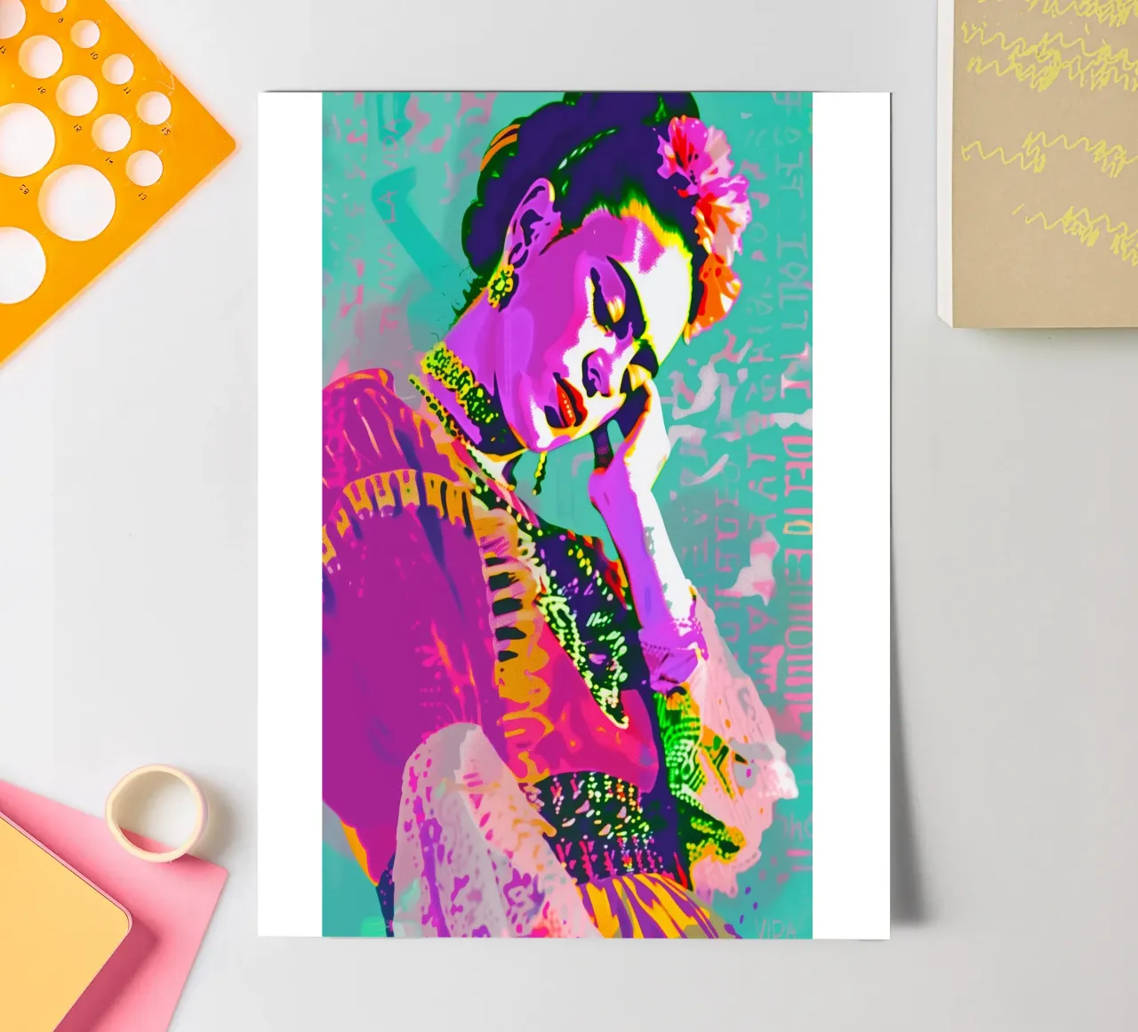 Bunte pop art Frida sticker sheet by Carinaprint