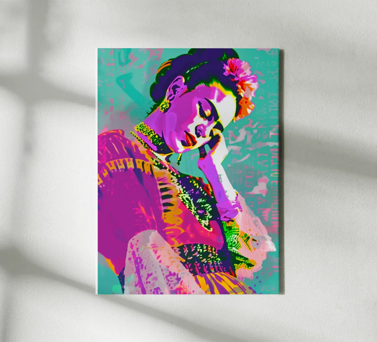 Bunte pop art Frida tela con Cornice a cassetta da Carinaprint