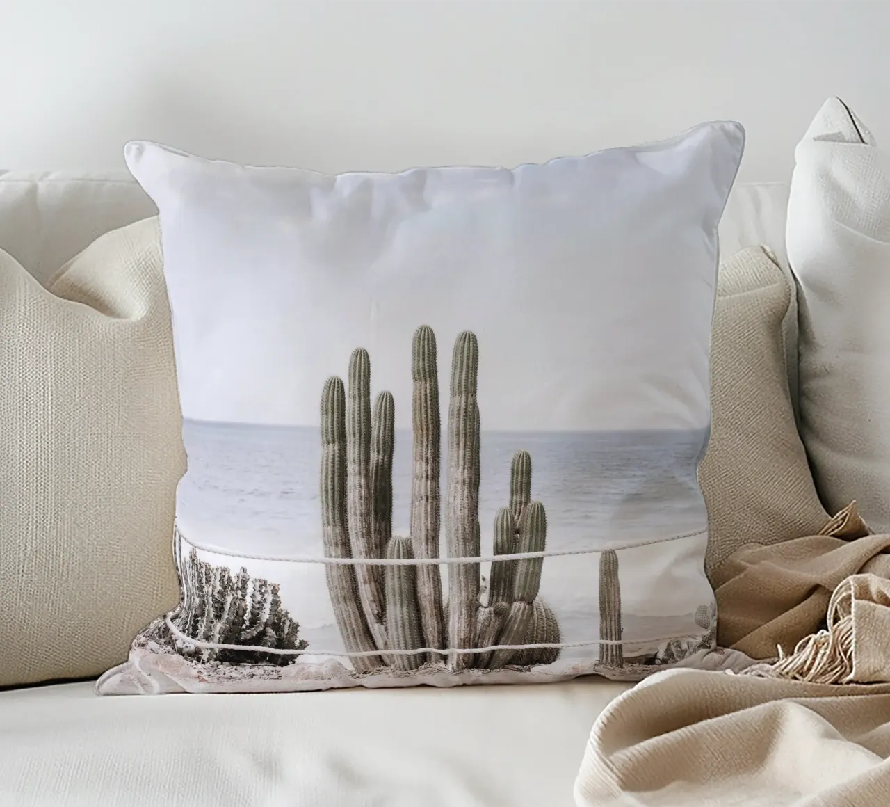 Cacti by the sea - coastal design in touch with nature decorative cushion by Whole©