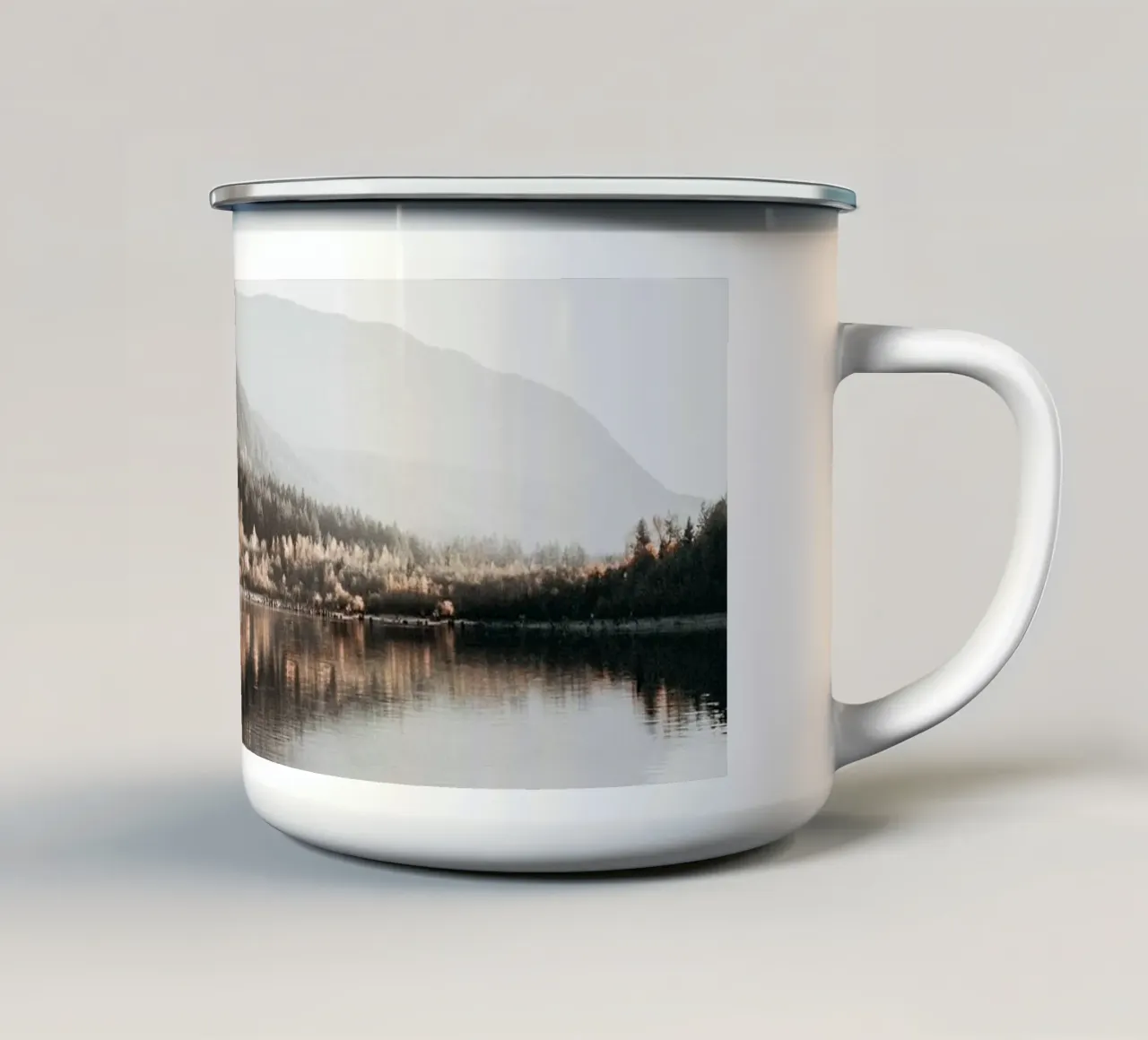 Autumnal mountain lake - nature in harmony enamel mug by Whole©