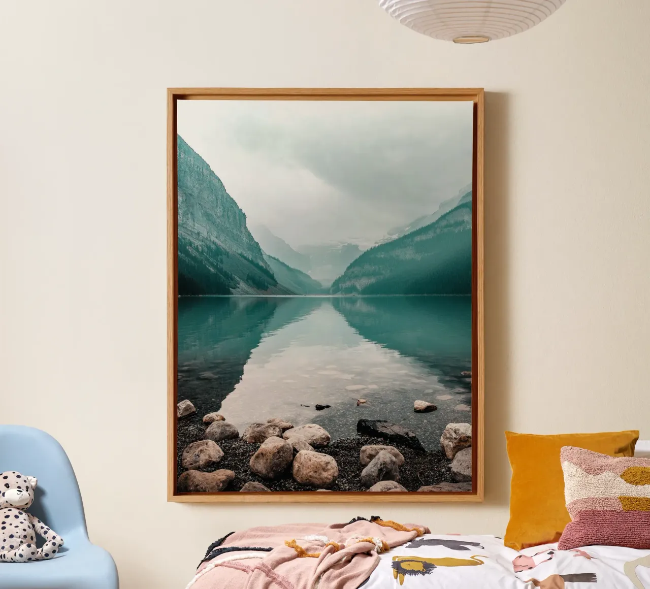 Turquoise mountain lake - a natural wonder in the Alps canvas with Floater frame by Whole©
