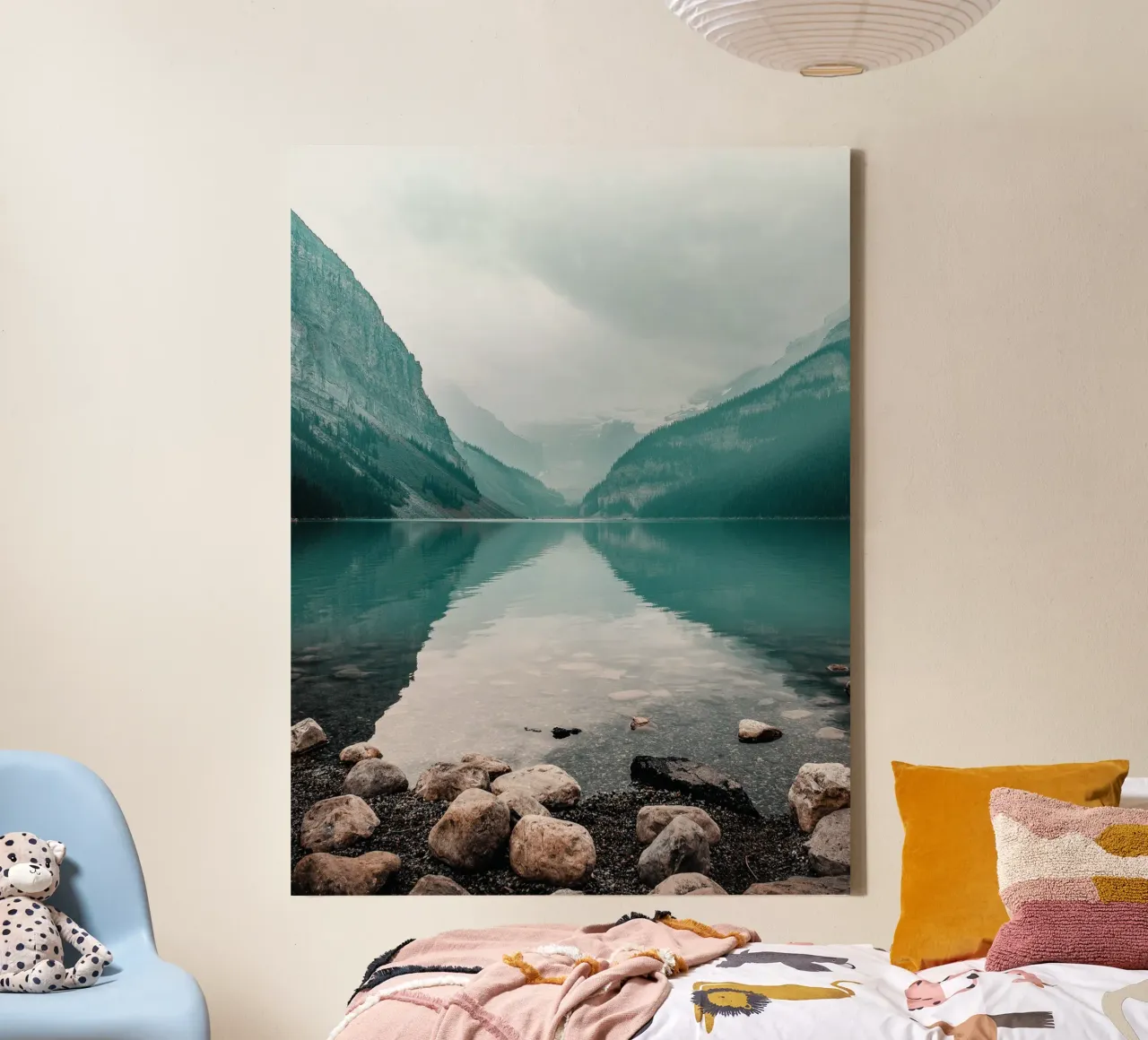 Turquoise mountain lake - a natural wonder in the Alps canvas with Floater frame by Whole©