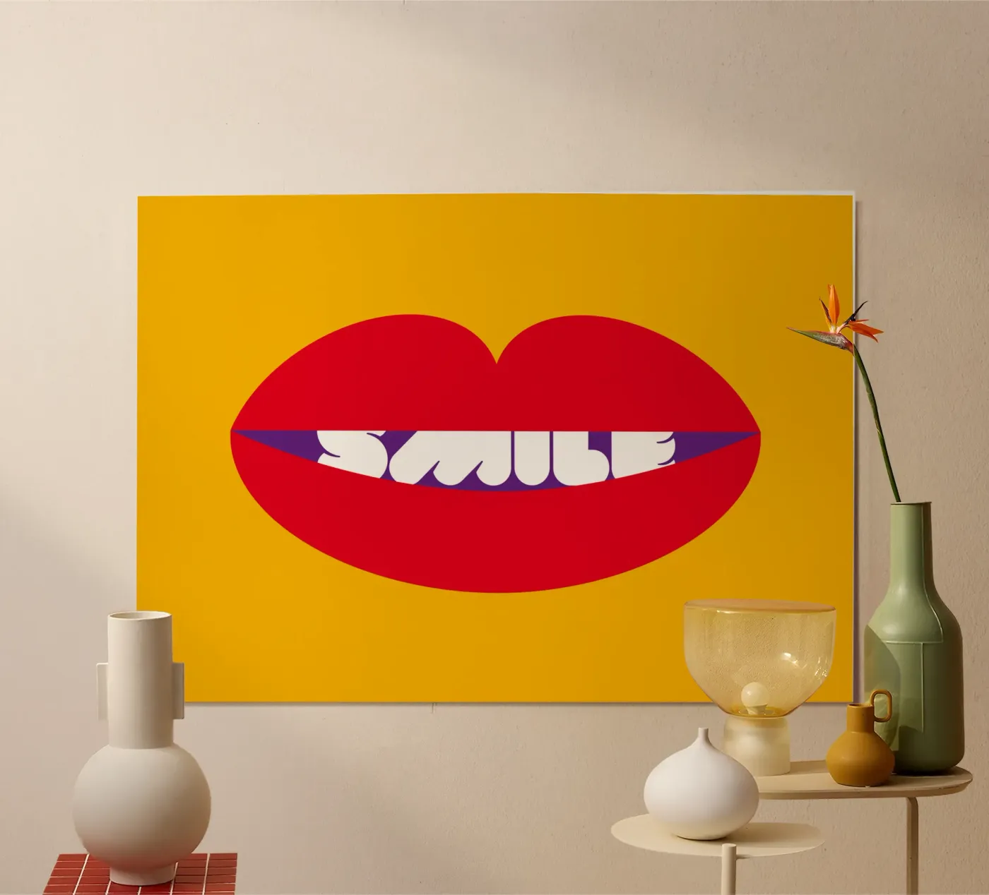 Poster Pop Art con volto, bocca rossa, decorazione murale di grande impatto, Be You poster da Formhelden