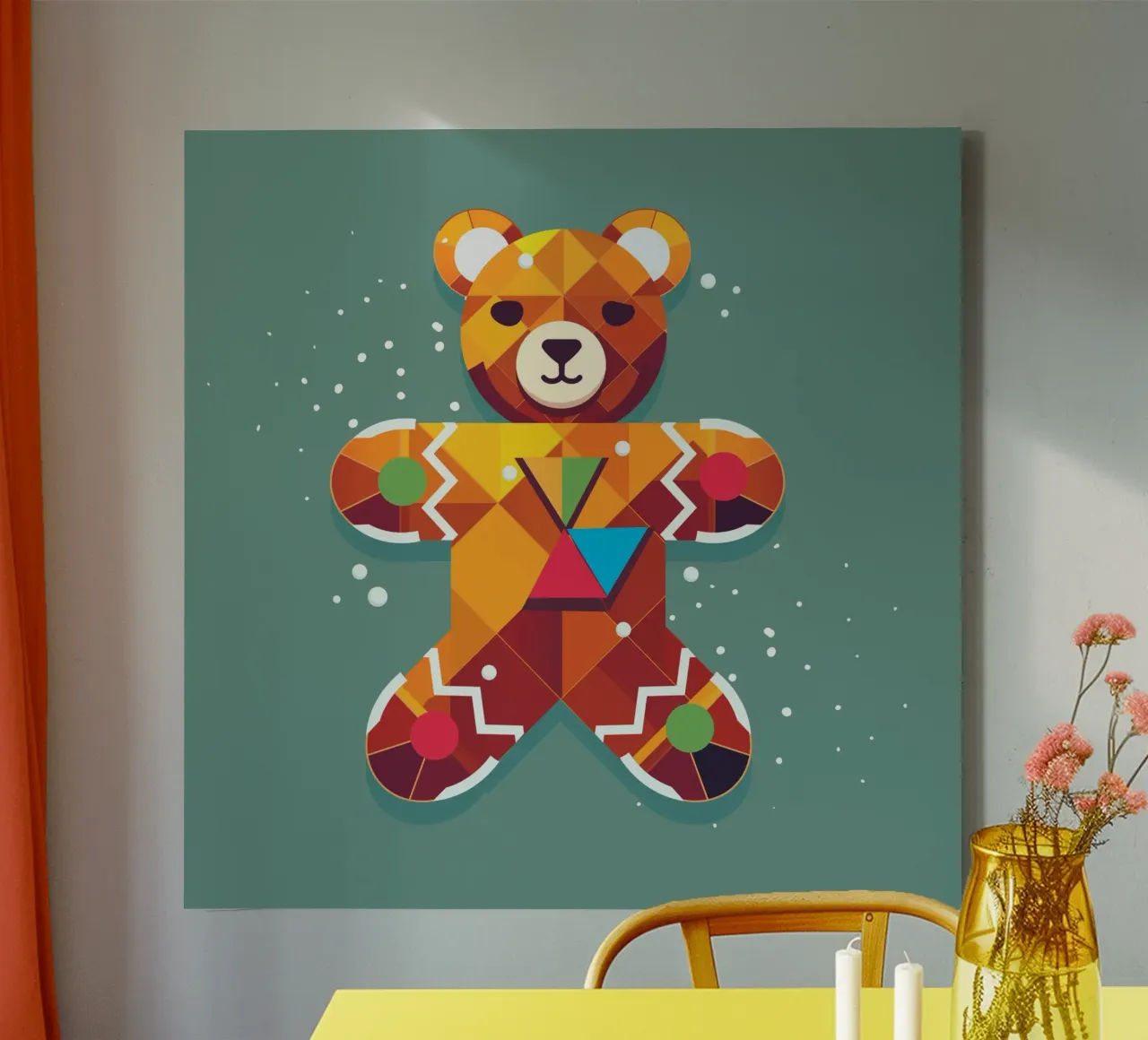 Geometrische peperkoekbeer - Feestelijk kerstontwerp canvas met Baklijst van namosh
