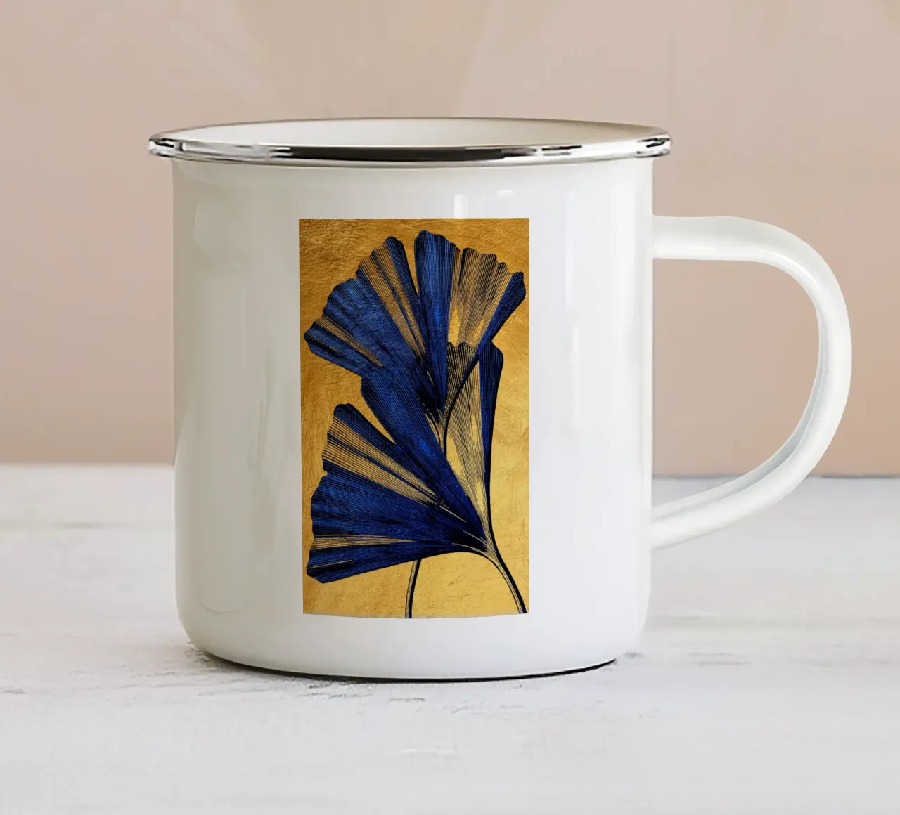 Ginkgo biloba oro e blu tazza in smalto da Justyna Jaszke JBJart