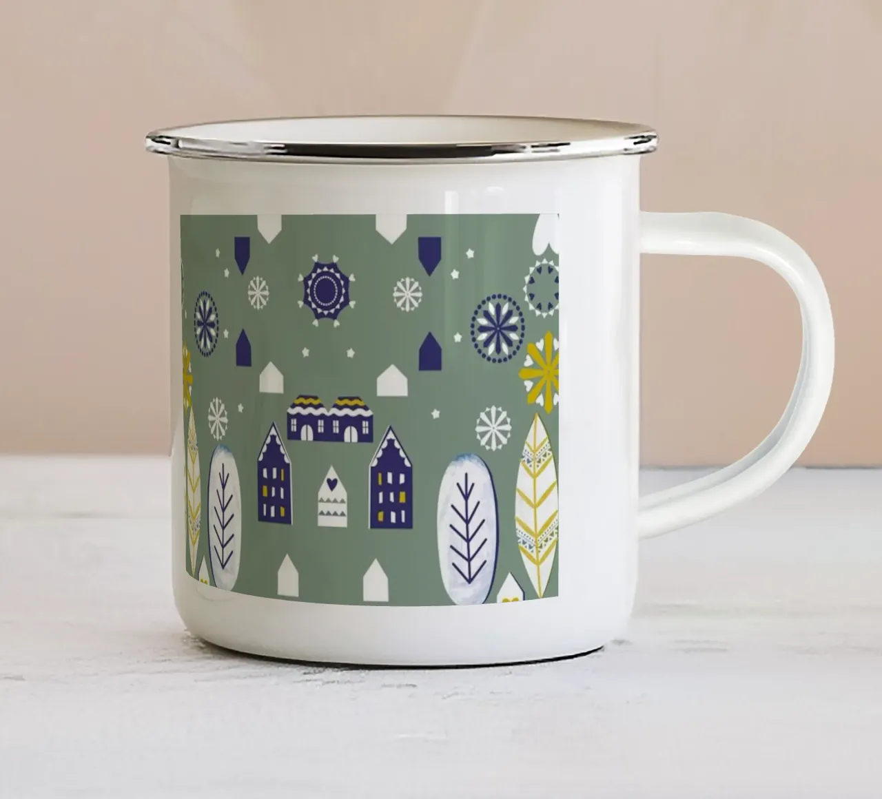 Scandi Pattern Emaille Tasse von Catherine Aguilar