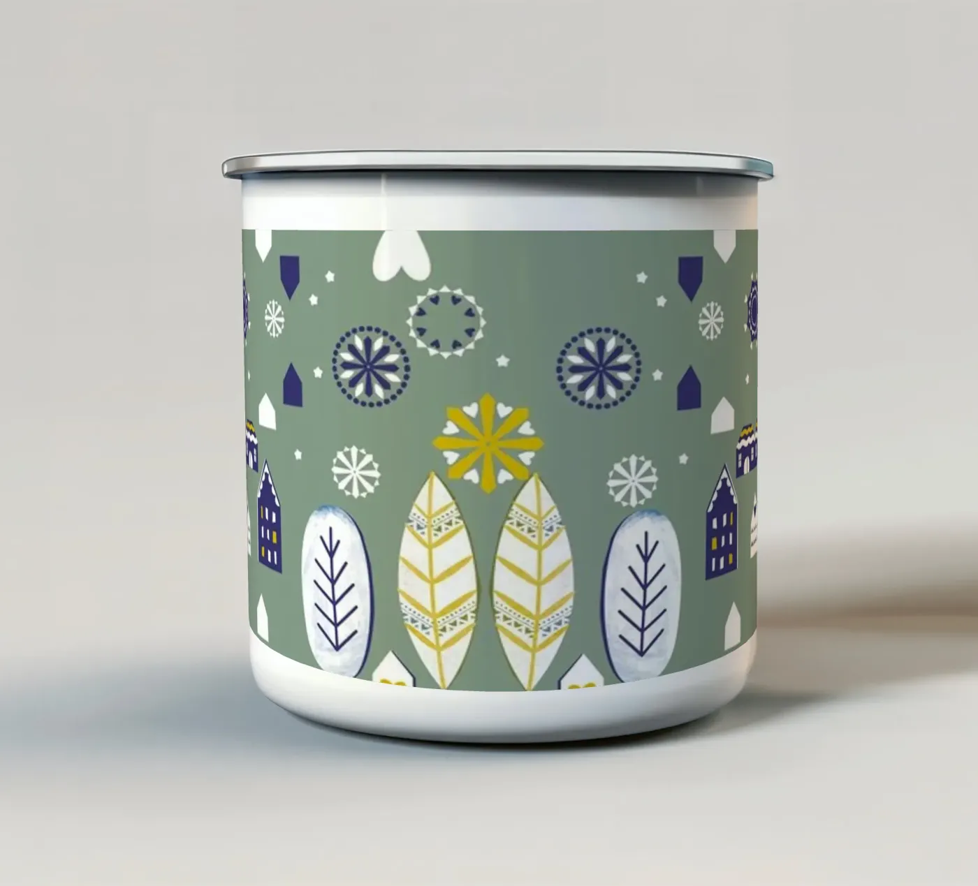 Scandi Pattern enamel mug by Catherine Aguilar