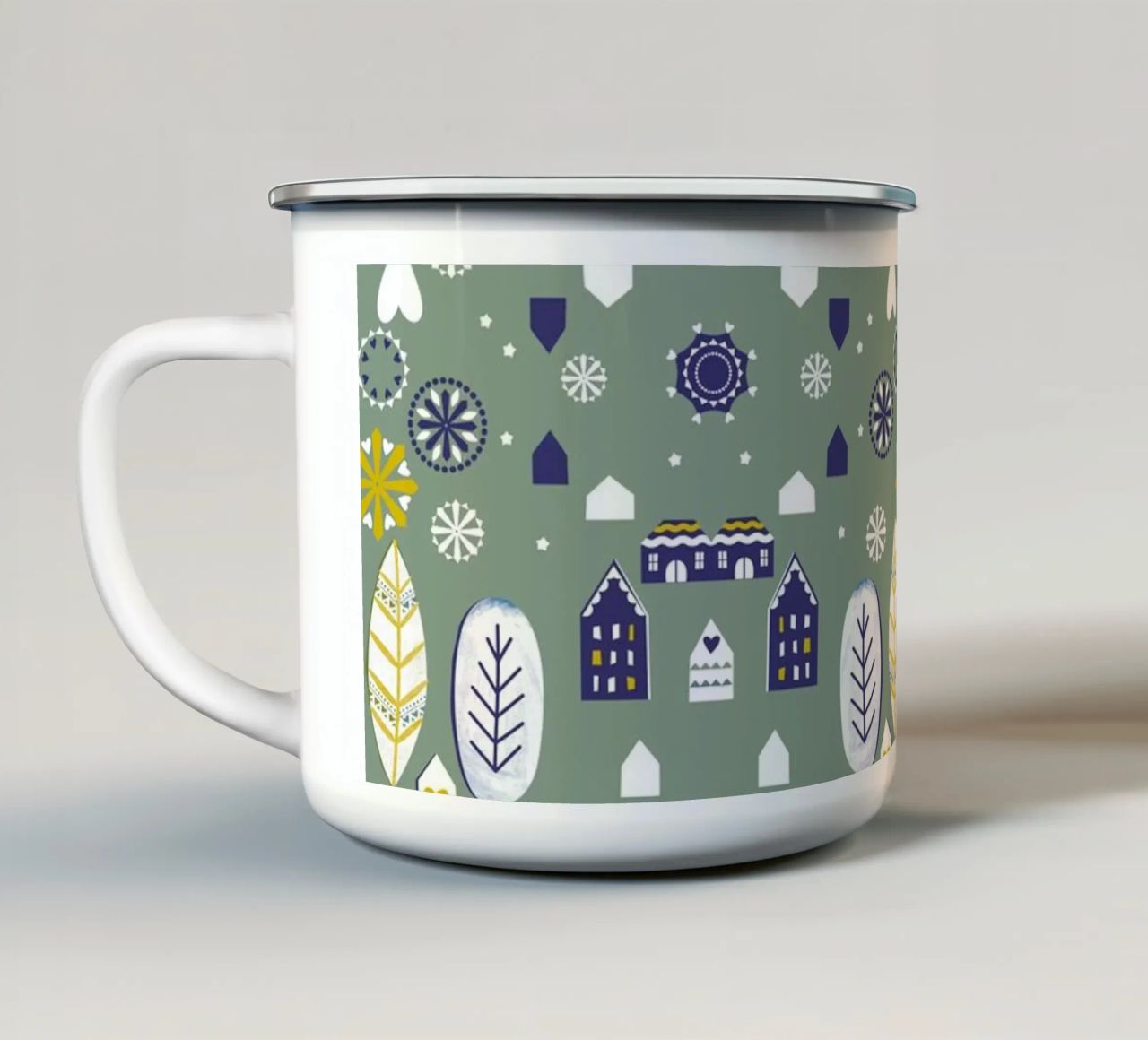 Scandi Pattern Emaille Tasse von Catherine Aguilar