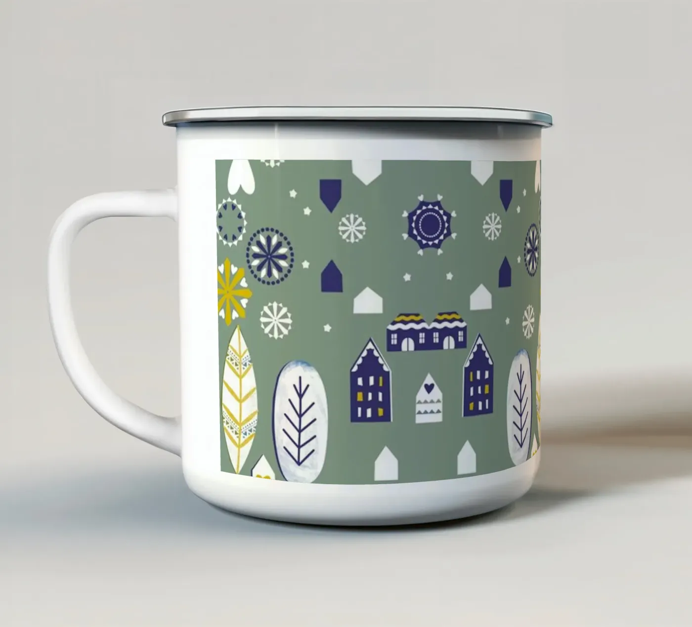 Scandi Pattern enamel mug by Catherine Aguilar