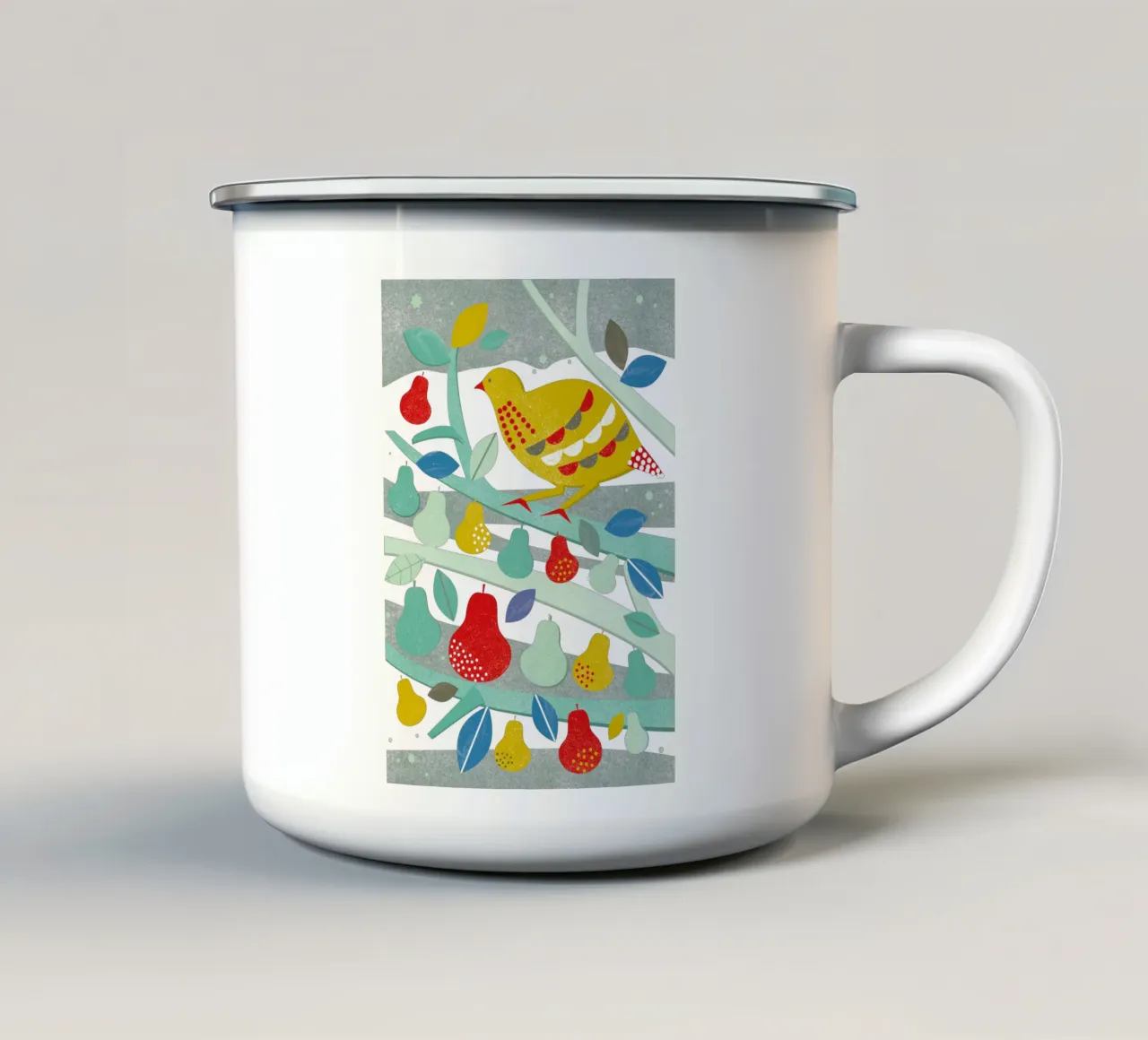 Partridge In A Pear Tree mug en émail de Catherine Aguilar