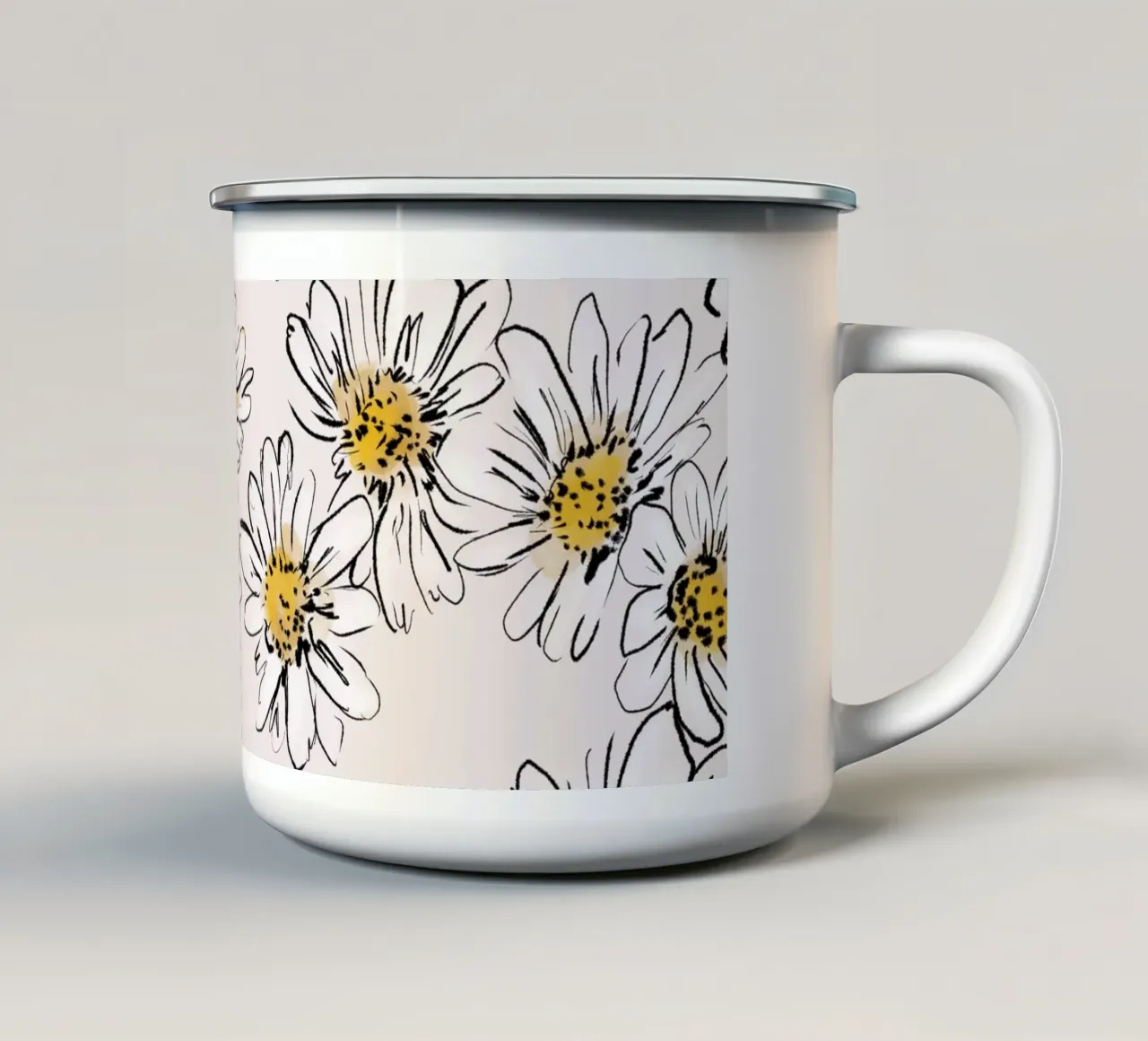 Daisies Flowers Pink pattern tazza in smalto da anisillustration
