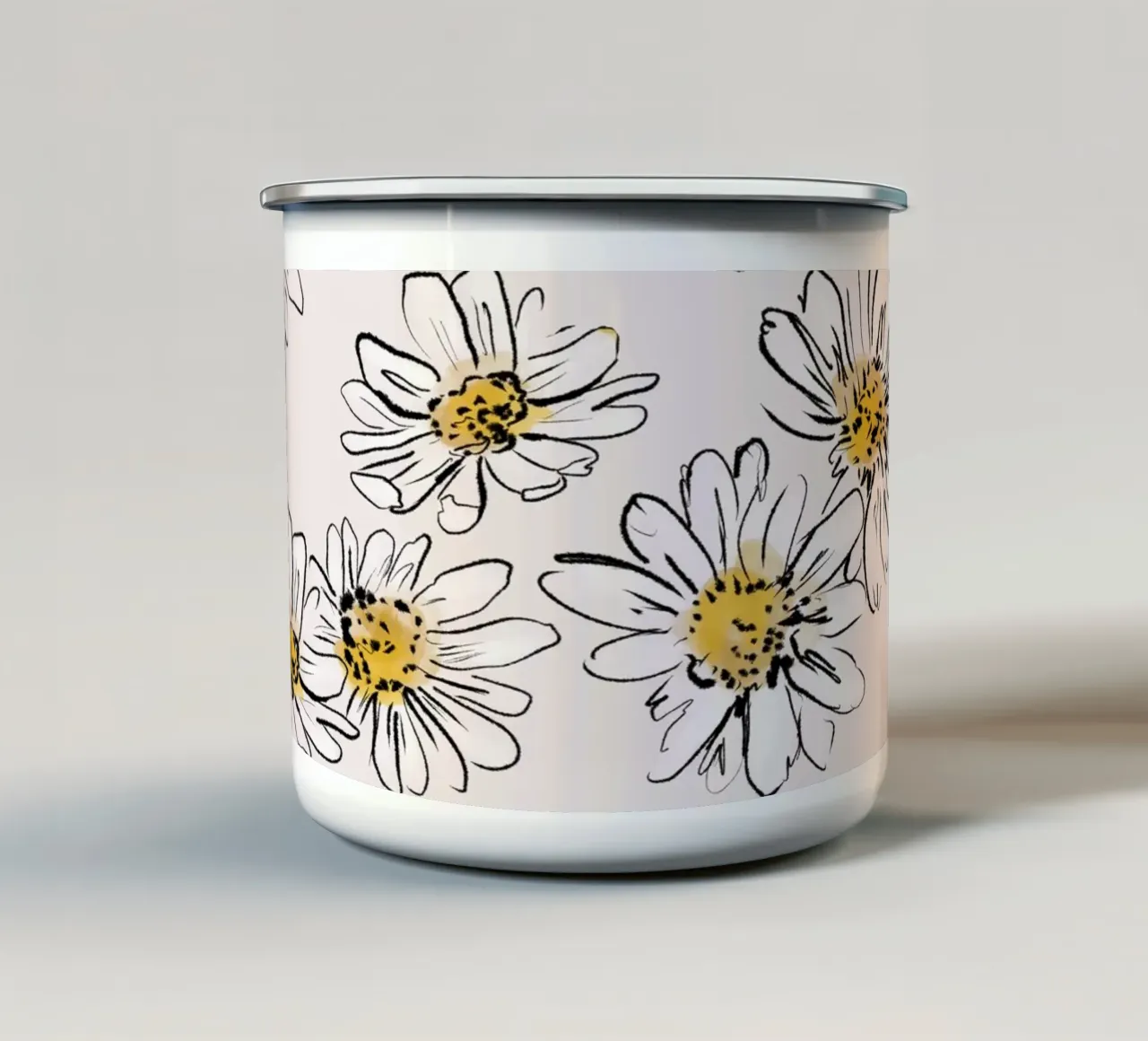 Daisies Flowers Pink pattern tazza in smalto da anisillustration