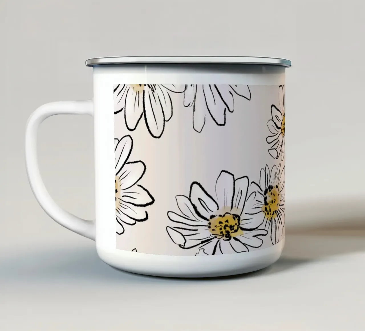 Daisies Flowers Pink pattern tazza in smalto da anisillustration