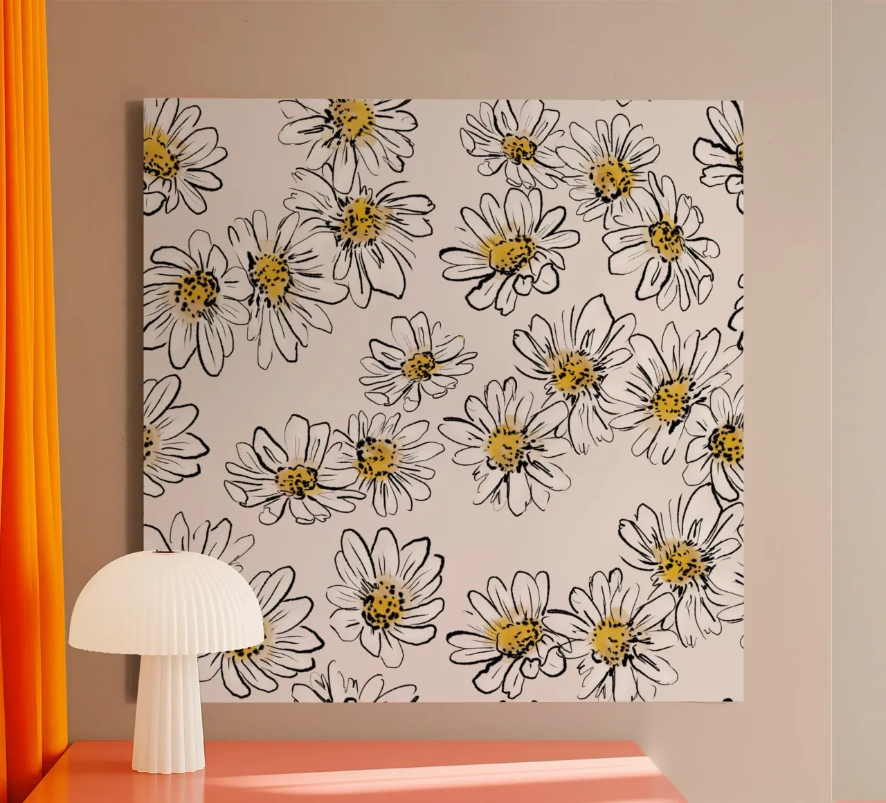 Daisies Flowers Pink pattern canvas met Baklijst van anisillustration