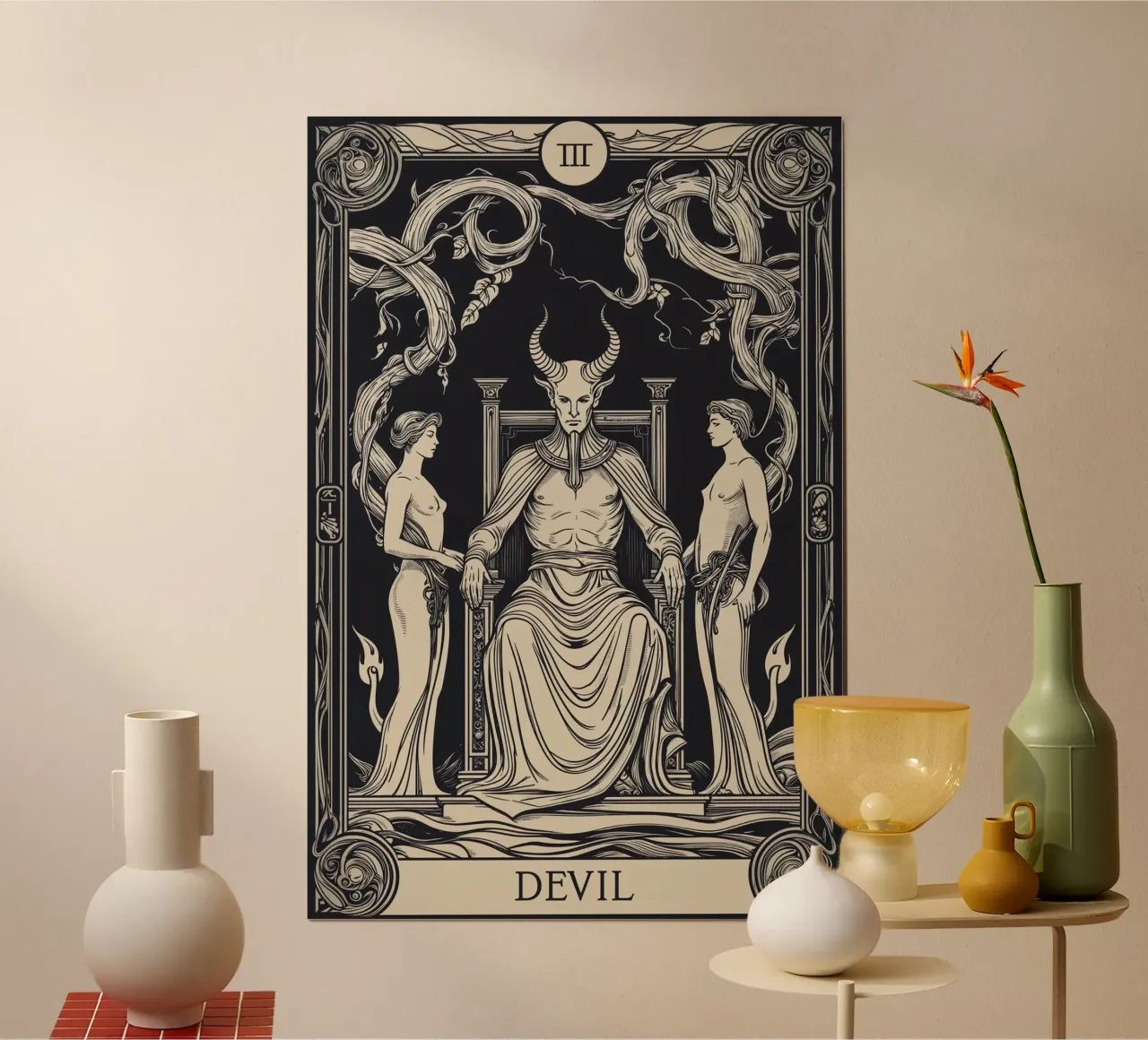 Il diavolo: Il trono delle tenebre e del desiderio poster con telaio in plastica da Mystique & Muse