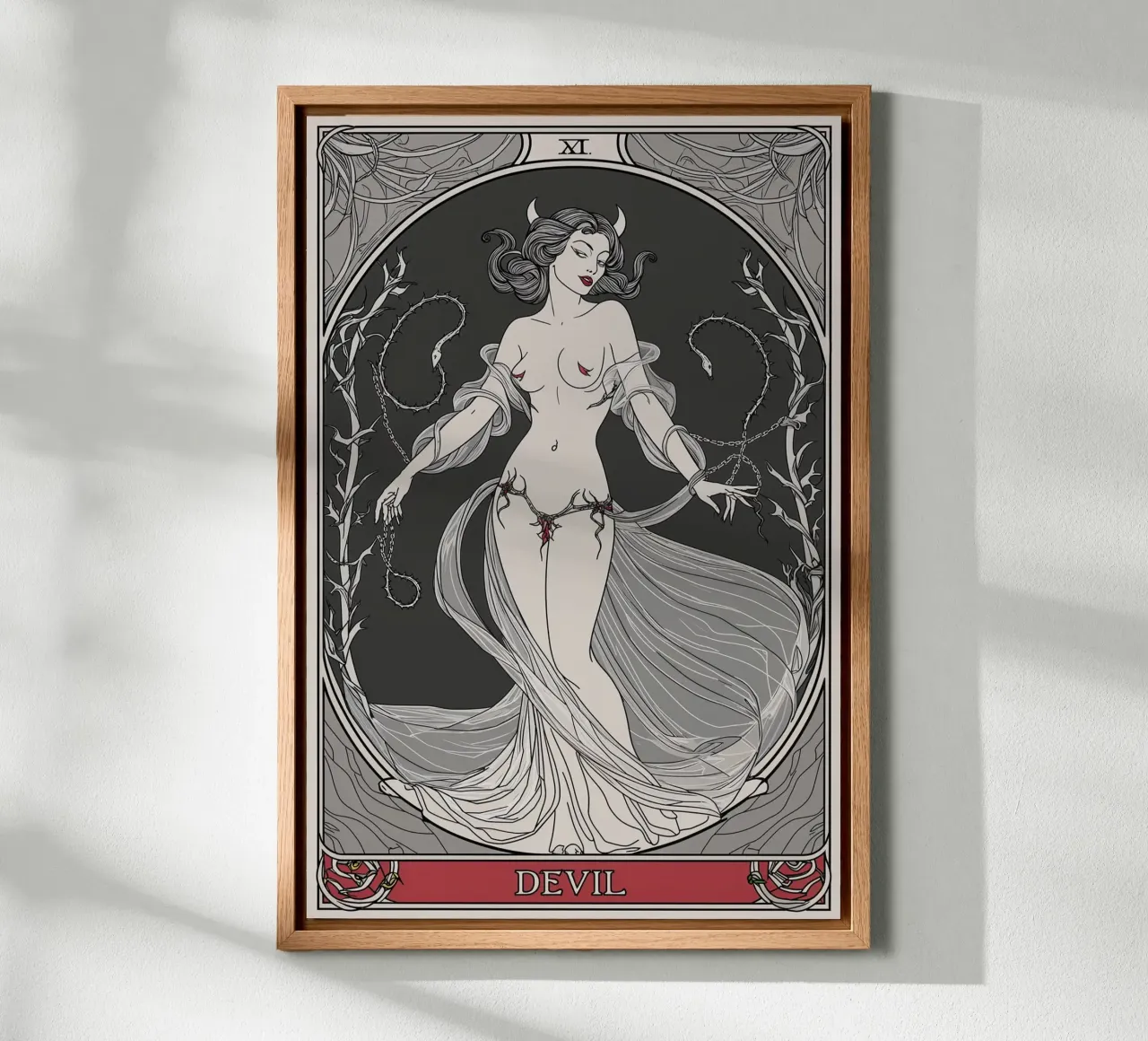 The Devil: Ensnared by Desire and Power canvas with Floater frame by Mystique & Muse