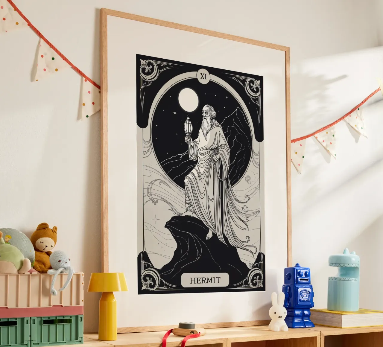 Der Eremit - Licht der Einsamkeit Poster mit Kunststoffrahmen von Mystique & Muse