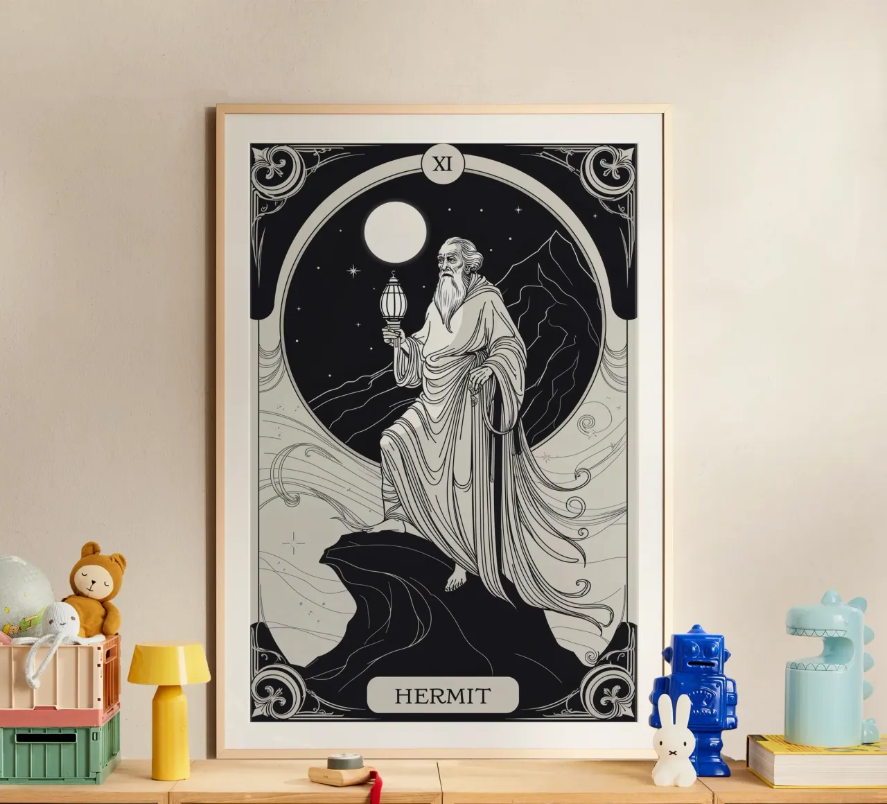Der Eremit - Licht der Einsamkeit Poster mit Kunststoffrahmen von Mystique & Muse