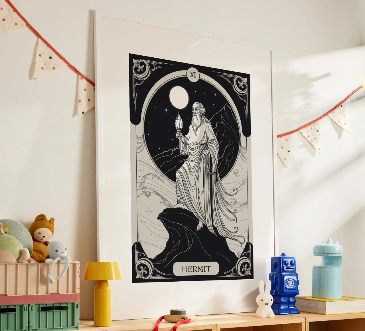 Der Eremit - Licht der Einsamkeit Poster mit Kunststoffrahmen von Mystique & Muse
