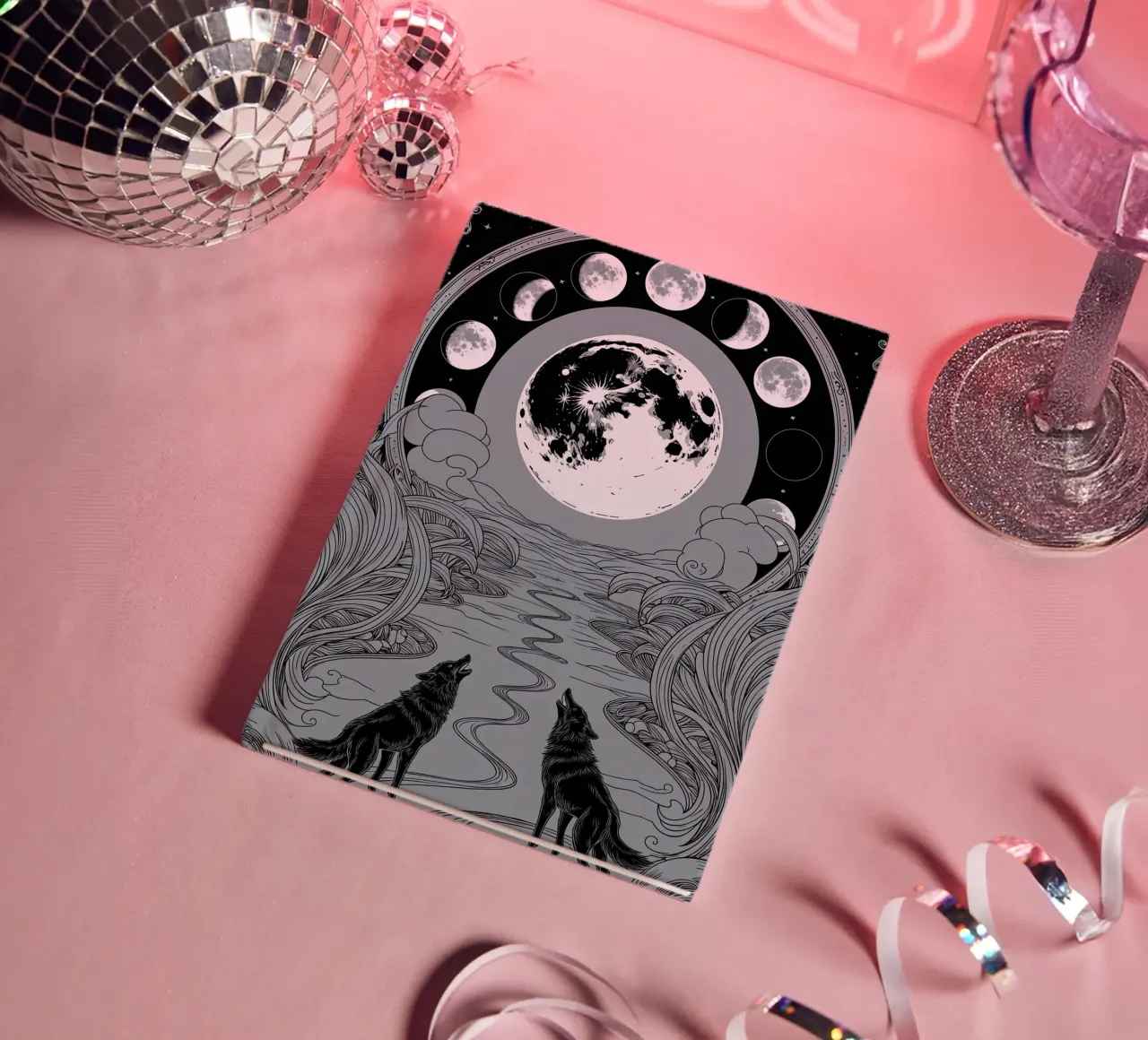 The Moon – Wolves and the Path to Hidden Truths notebook by Mystique & Muse