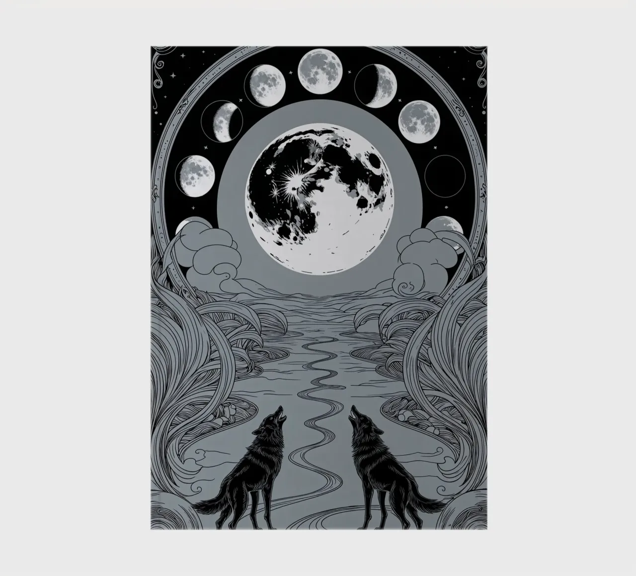 The Moon – Wolves and the Path to Hidden Truths notebook by Mystique & Muse