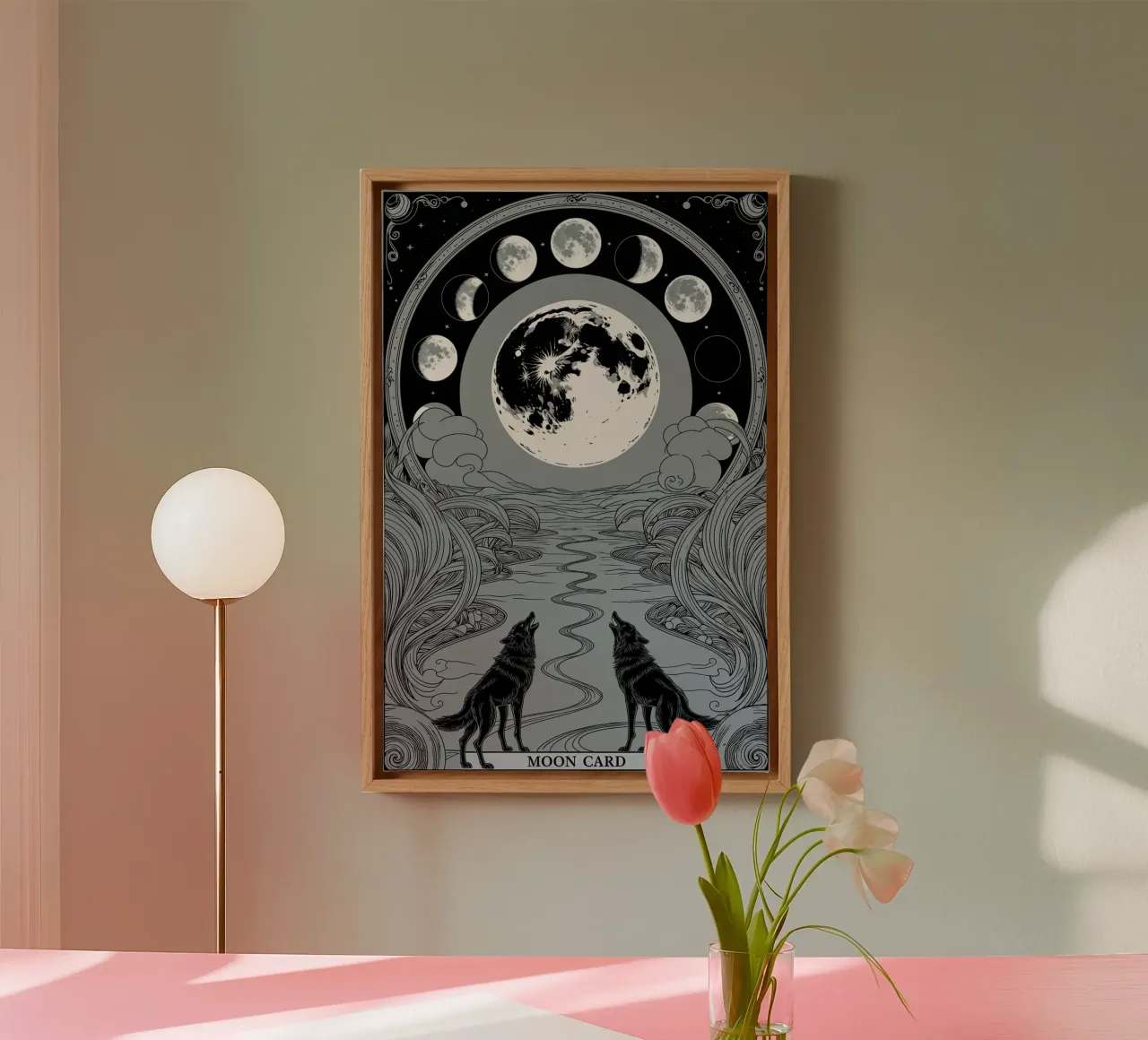 The Moon – Wolves and the Path to Hidden Truths canvas with Floater frame by Mystique & Muse
