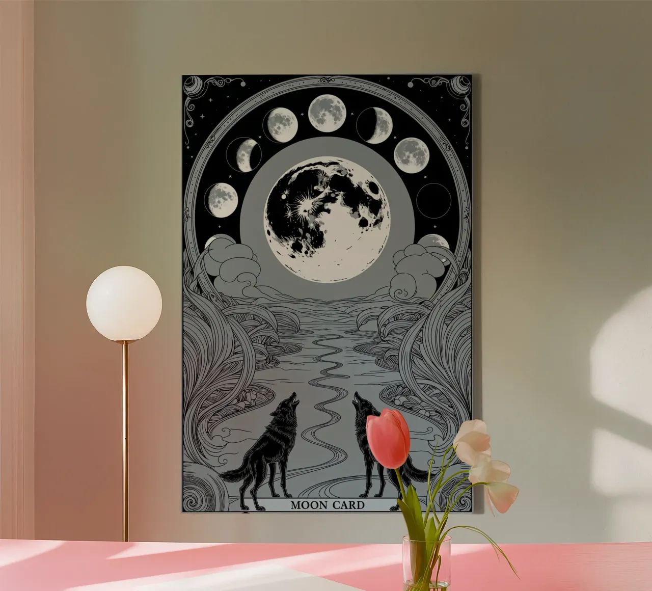 The Moon – Wolves and the Path to Hidden Truths canvas with Floater frame by Mystique & Muse
