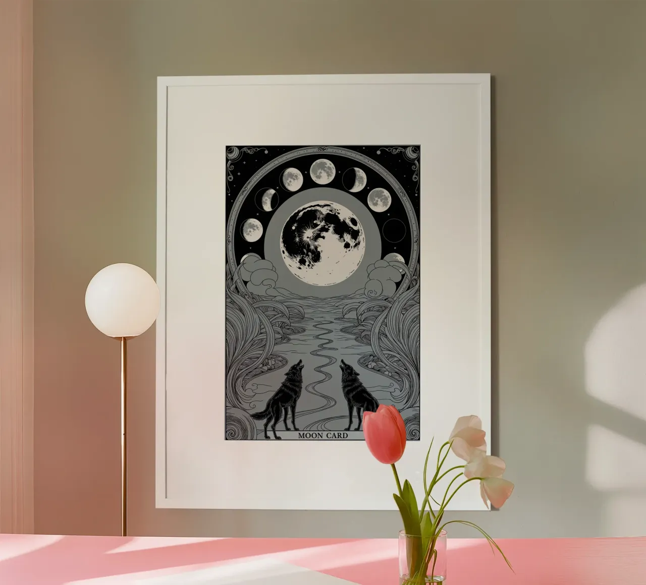 The Moon – Wolves and the Path to Hidden Truths poster with aluminum frame by Mystique & Muse