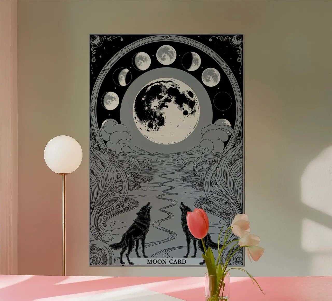 The Moon – Wolves and the Path to Hidden Truths poster with aluminum frame by Mystique & Muse