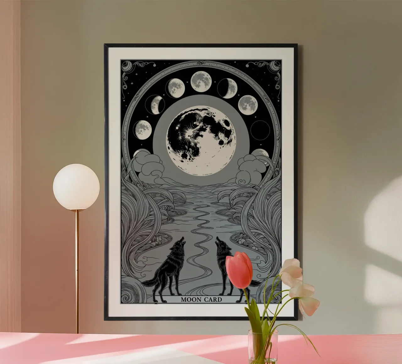 The Moon – Wolves and the Path to Hidden Truths poster with aluminum frame by Mystique & Muse