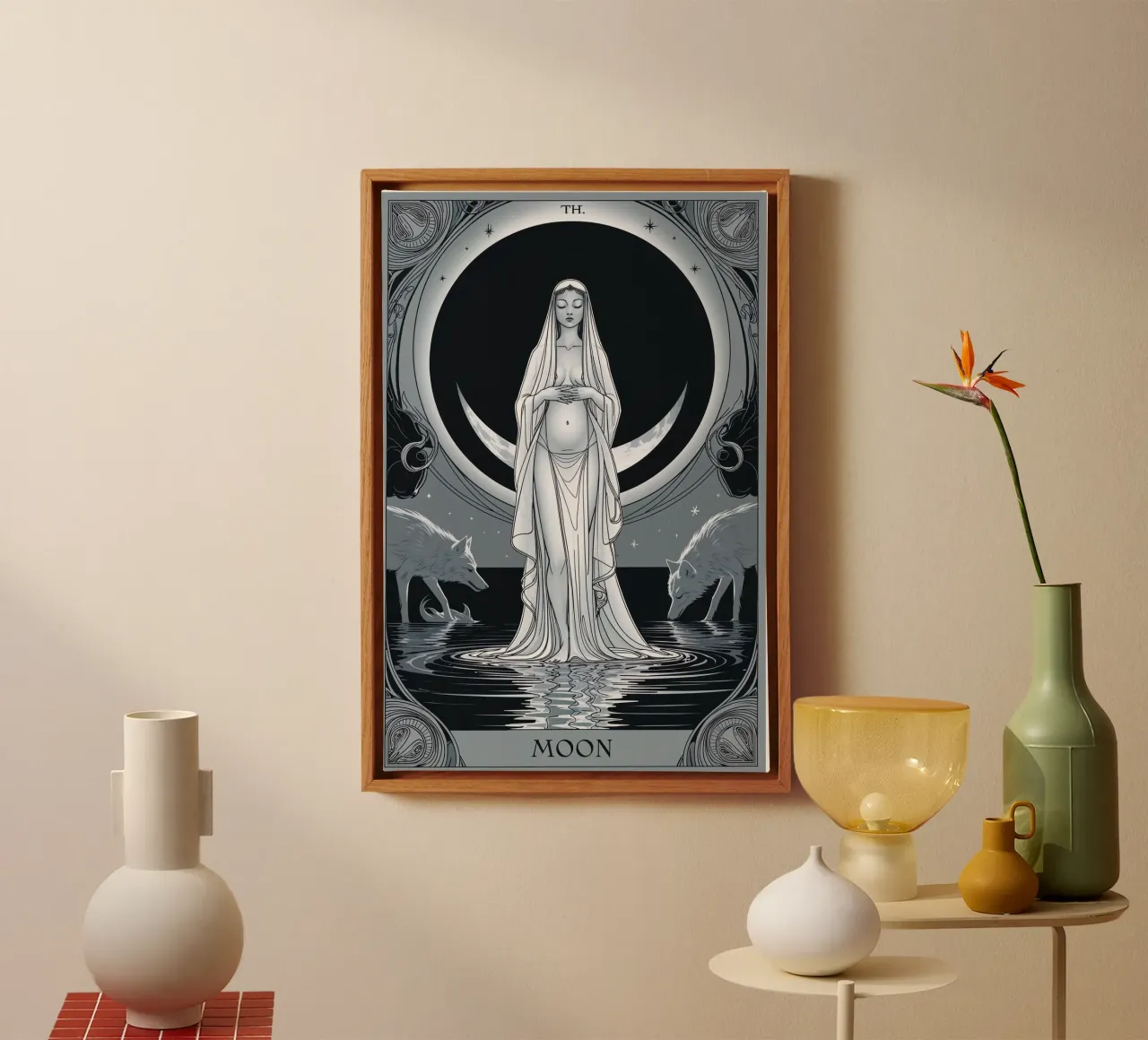 The Moon – Luna and Wolves by Moonlight canvas with Floater frame by Mystique & Muse