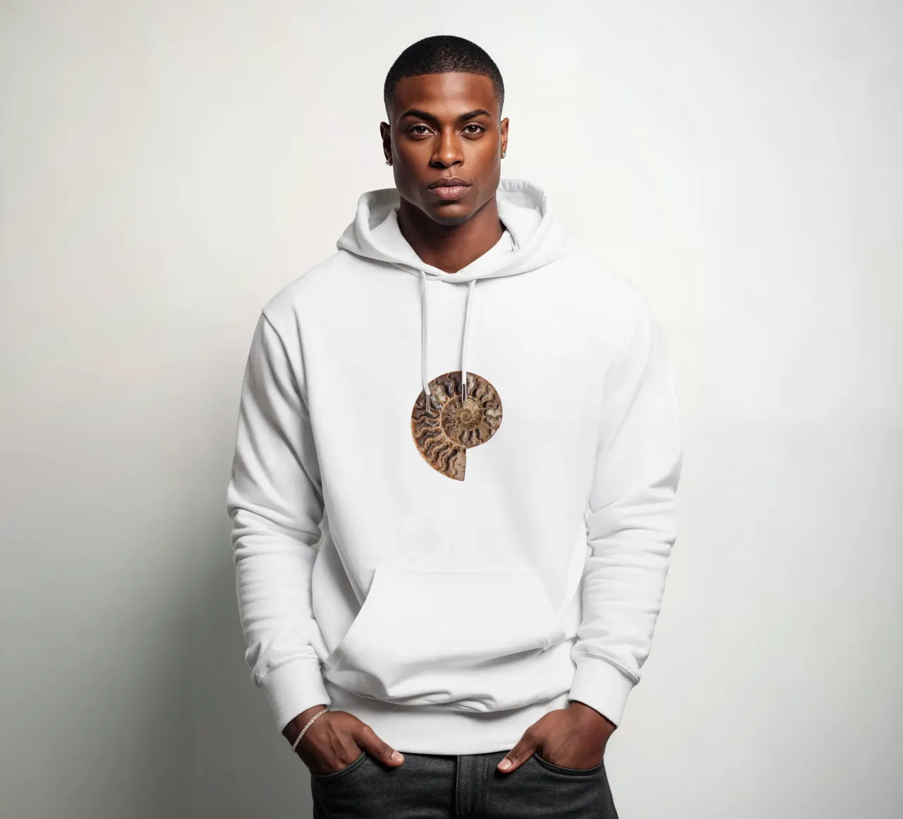 Conchiglia fossile di ammonite felpa con cappuccio da Curious Collections by Marielle Leenders