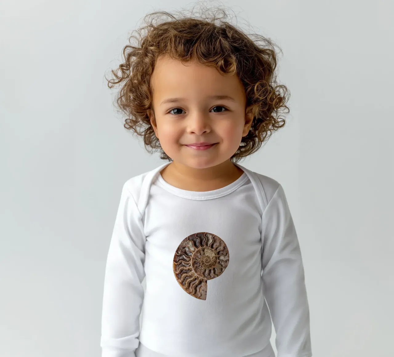 Conchiglia fossile di ammonite body neonato maniche lunghe da Curious Collections by Marielle Leenders