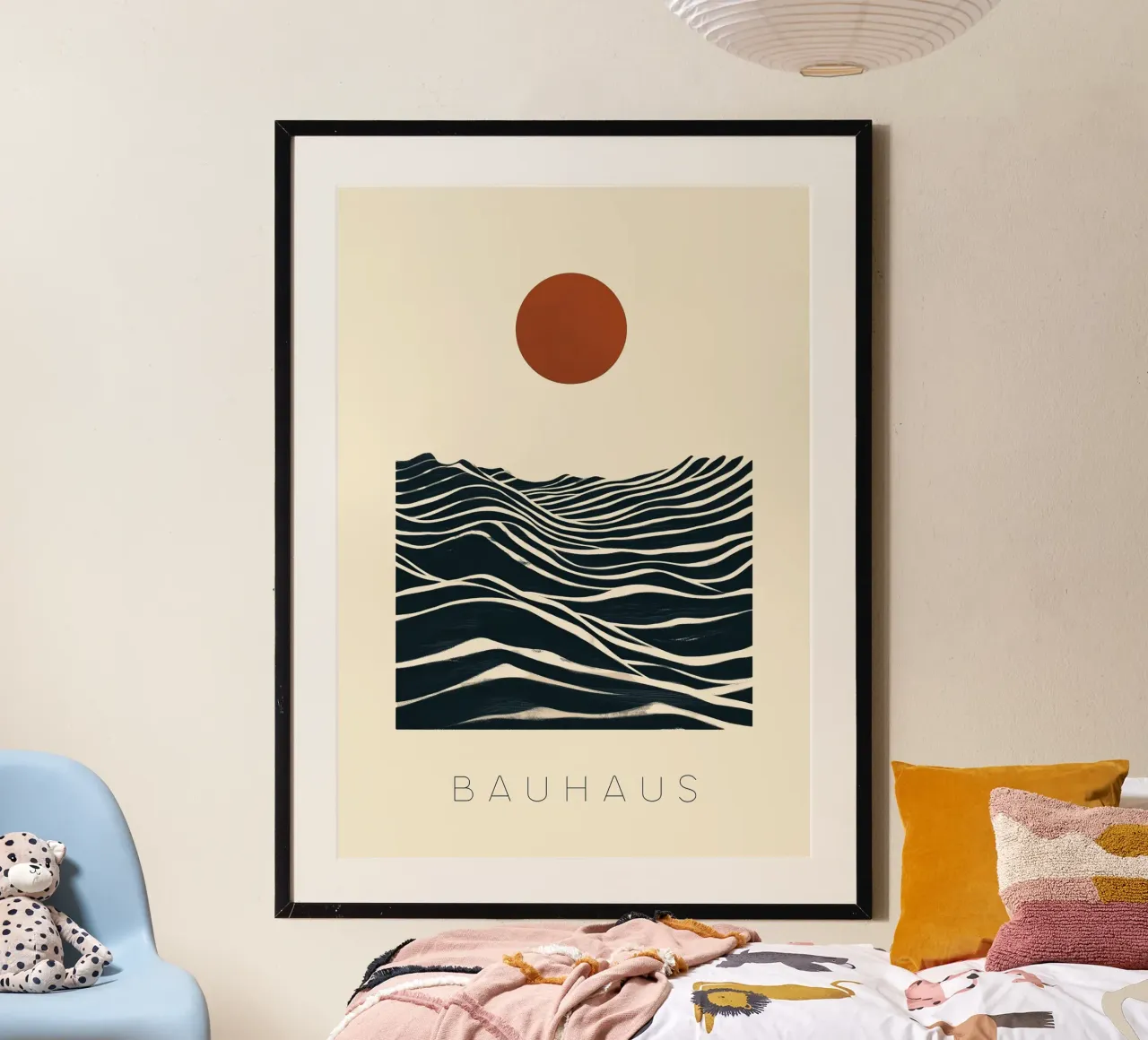 Bauhaus "The art of function: Bauhaus meets aesthetics" poster with wooden frame by Nikis Art Studio