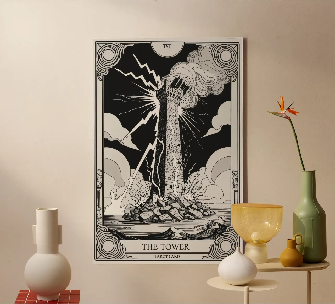 De Toren - Plotselinge omwenteling en transformatie canvas met Baklijst van Mystique & Muse