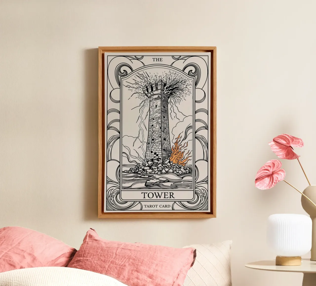 The Tower – Lightning Strikes and Transformation canvas with Floater frame by Mystique & Muse