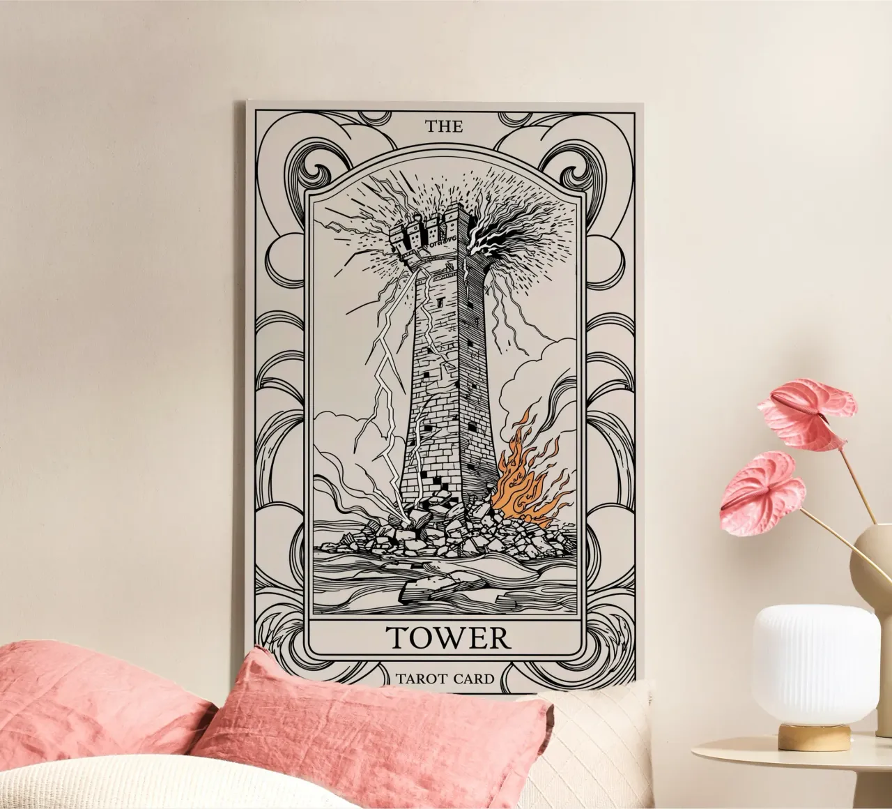 The Tower – Lightning Strikes and Transformation canvas with Floater frame by Mystique & Muse