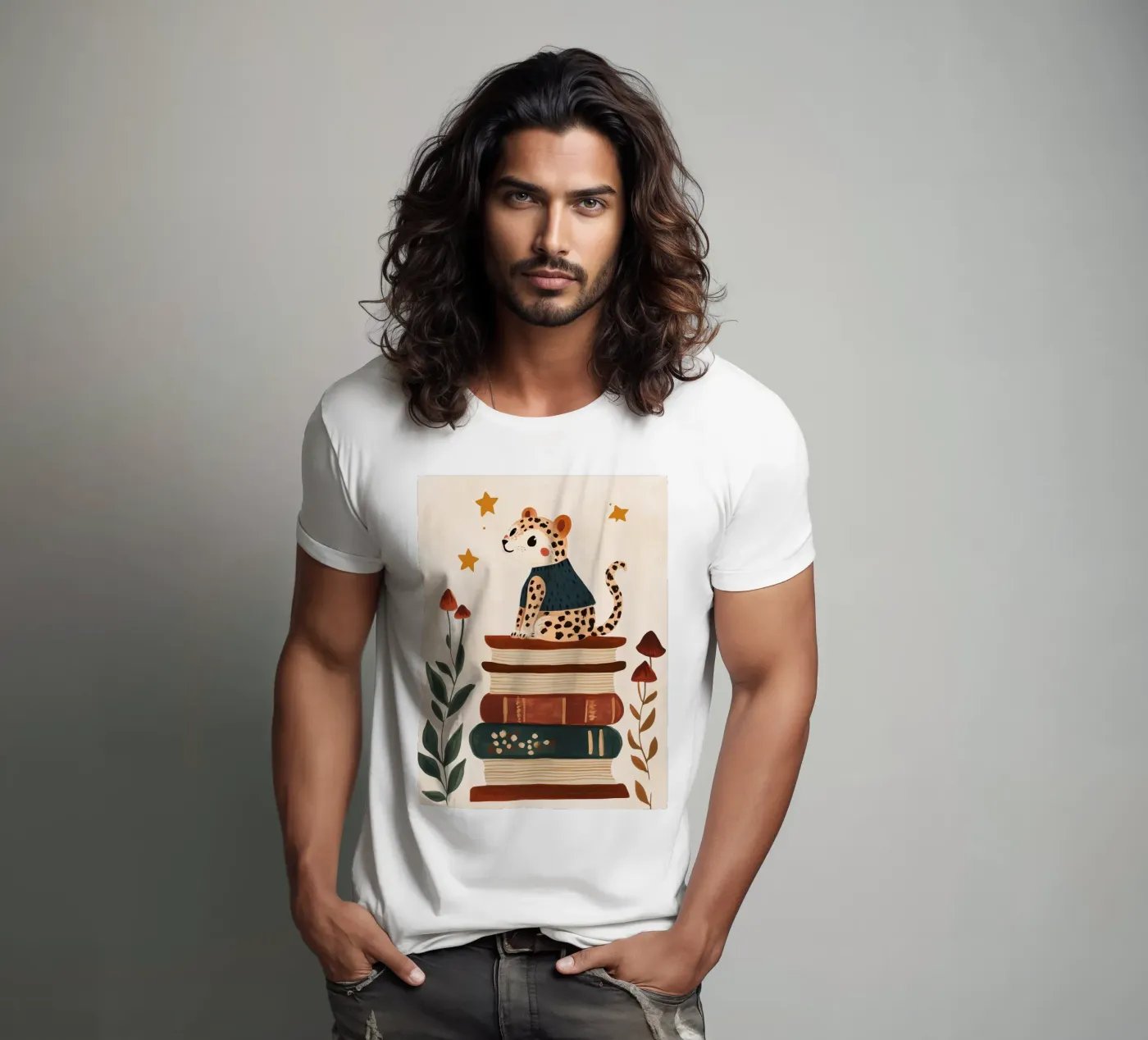 Book Stack Leopard t-shirt da Kiki