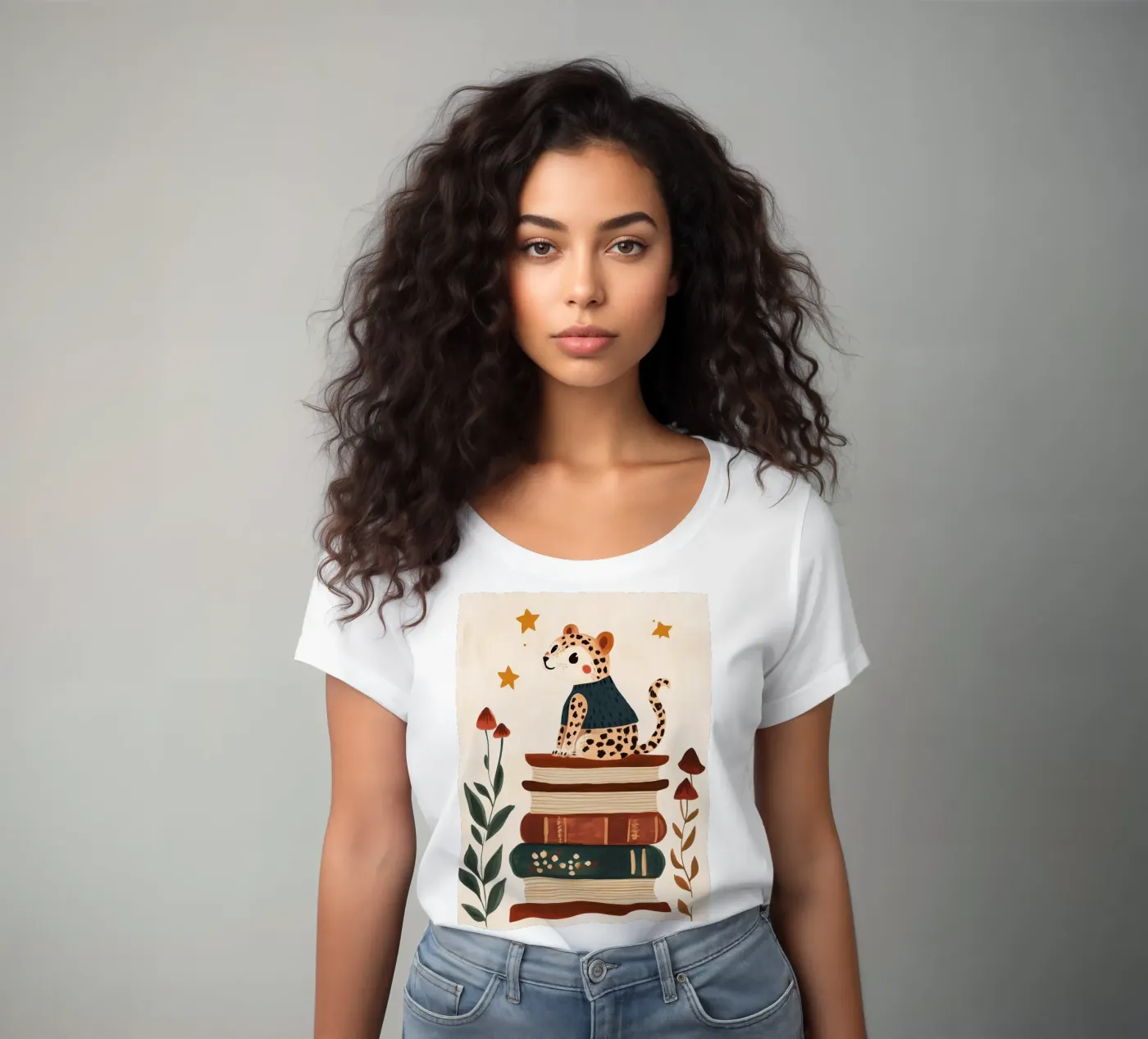 Book Stack Leopard t-shirt da donna da Kiki