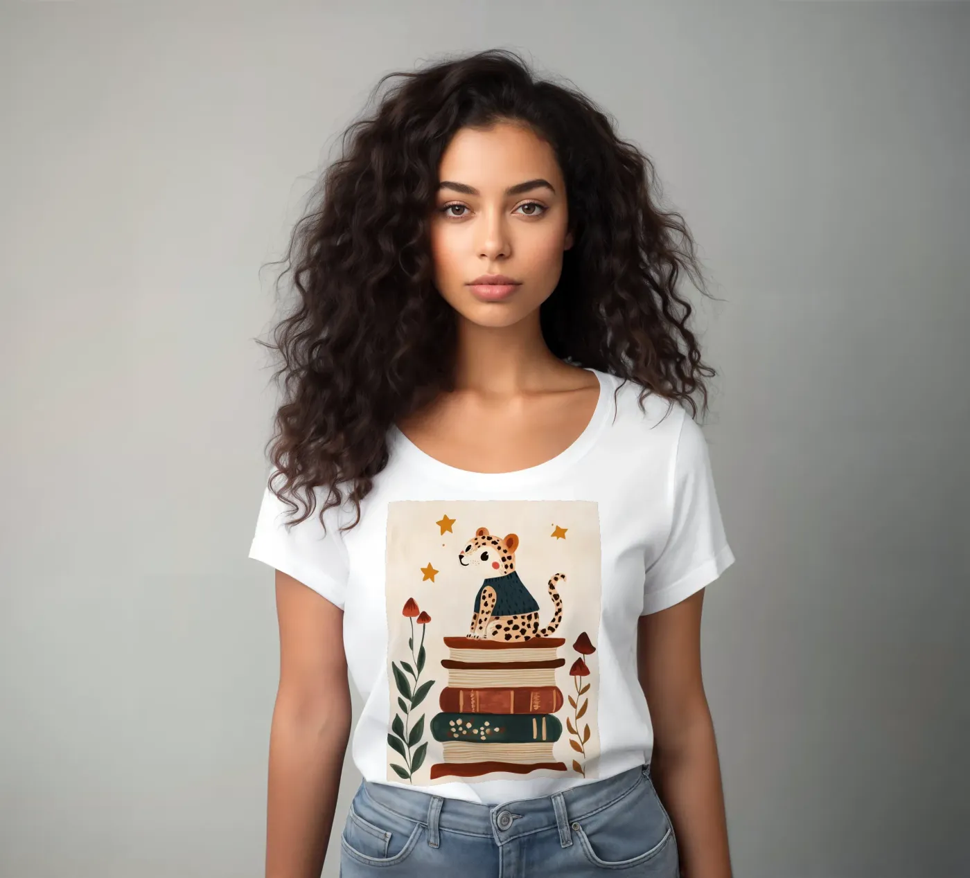 Book Stack Leopard t-shirt da donna da Kiki