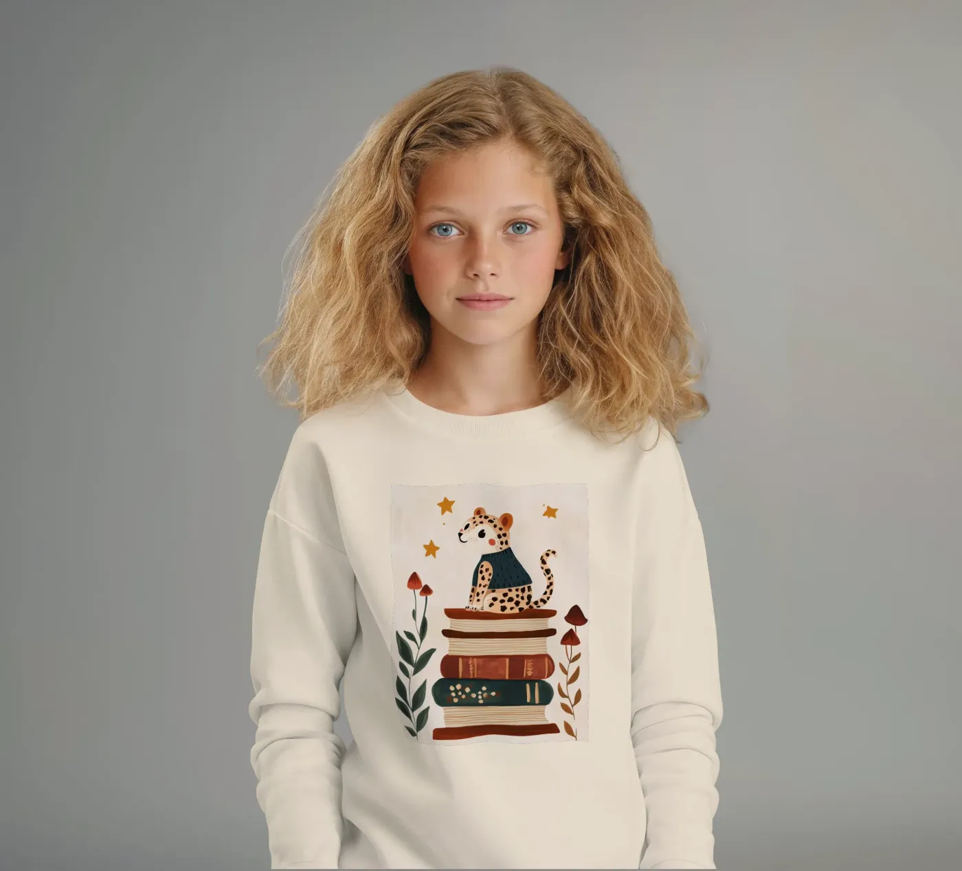 Book Stack Leopard kinder sweatshirt van Kiki